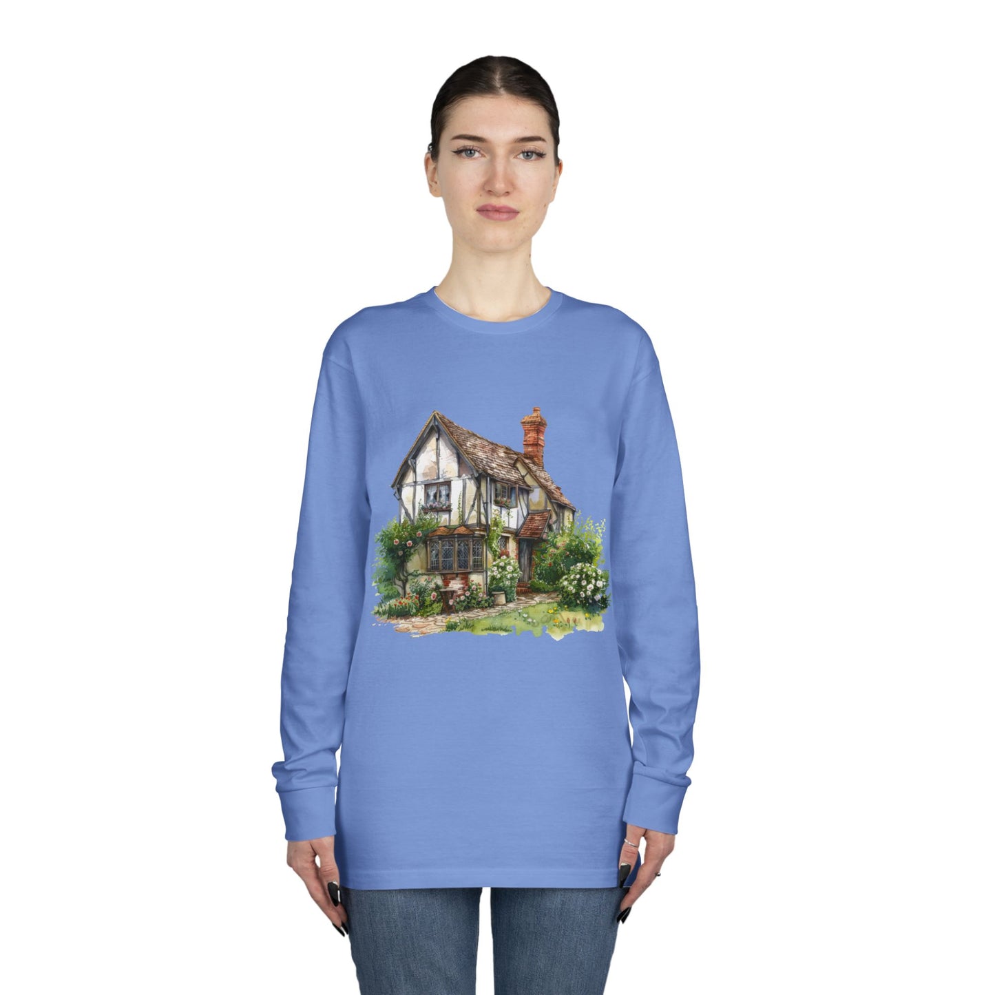 Long Sleeve Crewneck Tee - British Historic House - Classic Architectural Elegance