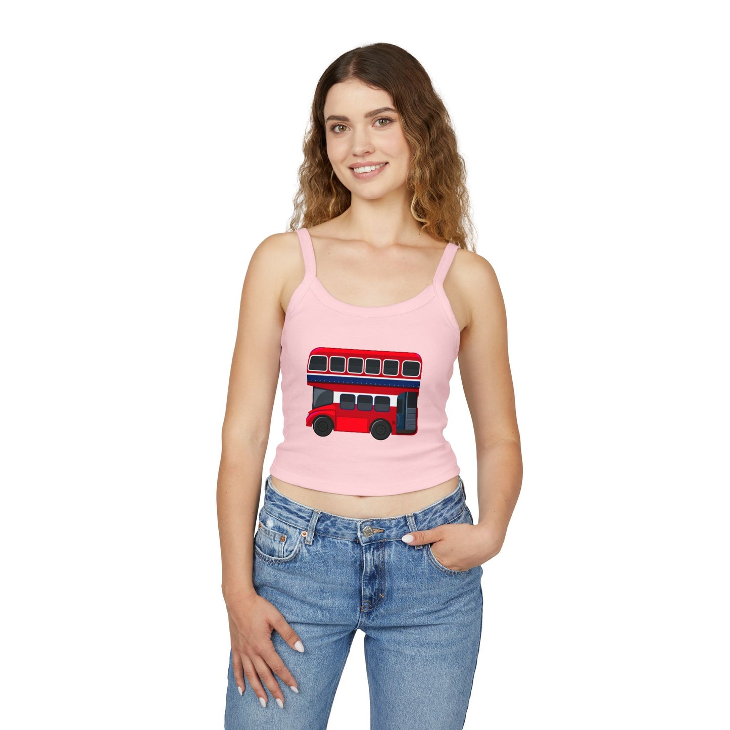 Women's Spaghetti Strap Tank Top - Iconic Red Bus Illustration Wall Decor