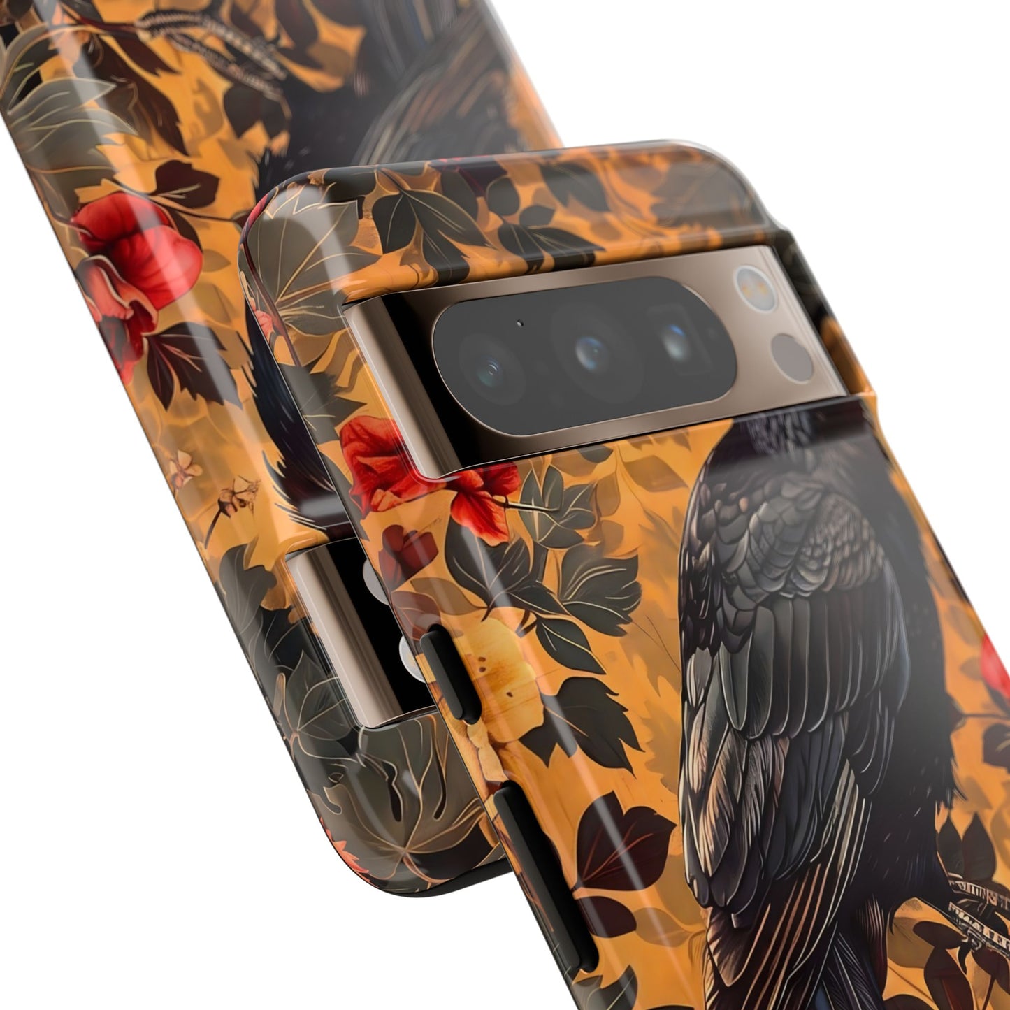 Raven Floral Phone Case - Tough Cases, Blackbird Decor, Gift for Nature Lovers, Bird Themed Accessories, Unique Phone Cover