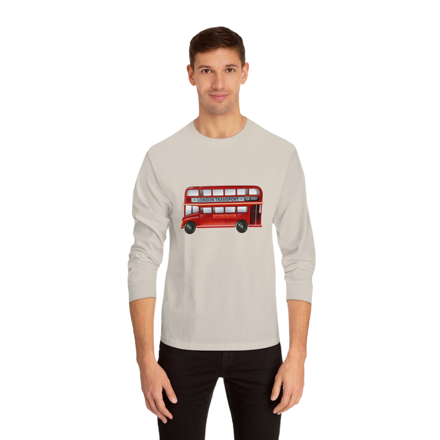 Unisex Classic Long Sleeve T-Shirt - London Transport English Bus - Iconic Red Double-Decker