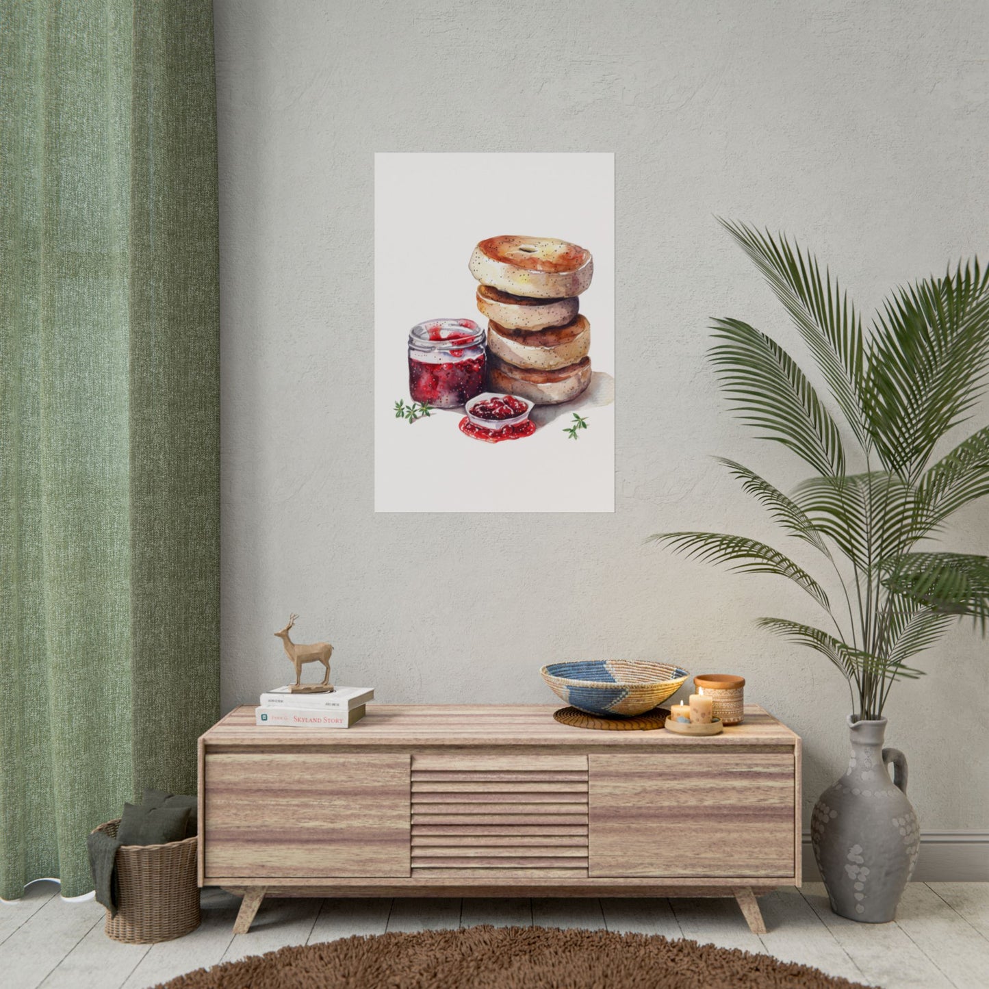 Breakfast Bagel Art Print, Foodie Decor, Kitchen Wall Art, Rolled Poster, Unique Food Gift, Home Cooking Decor