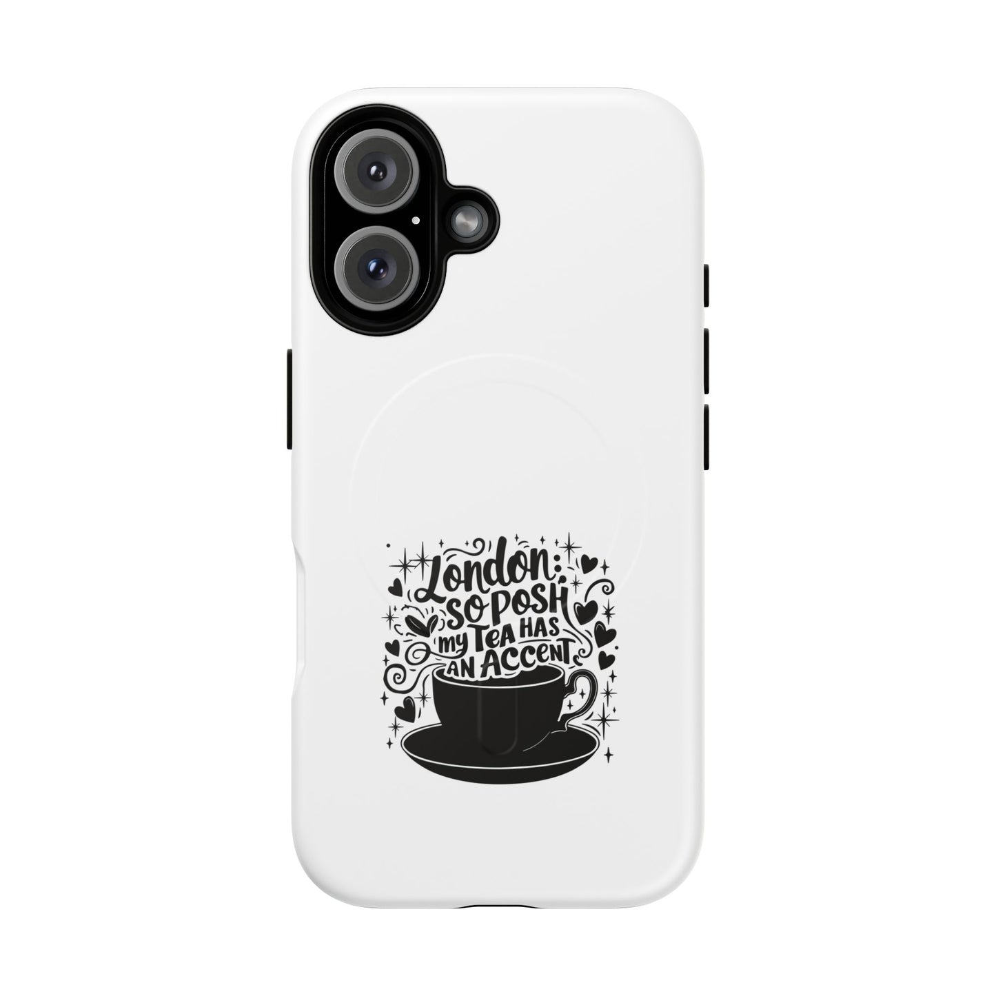 Chic Phone Case with London Tea Design, Tough Magnetic Case for iPhone, Gift for Tea Lovers, Stylish Mobile Accessory, Unique Phone Cover