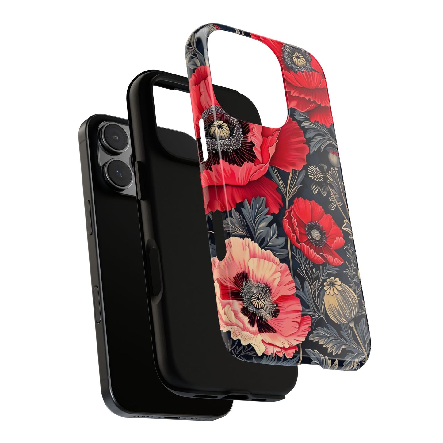 Floral Phone Case with Artistic Poppies, Tough Cases, Flower Design, Nature Lover Gift, Customizable Mobile Cover, Stylish Phone Accessories