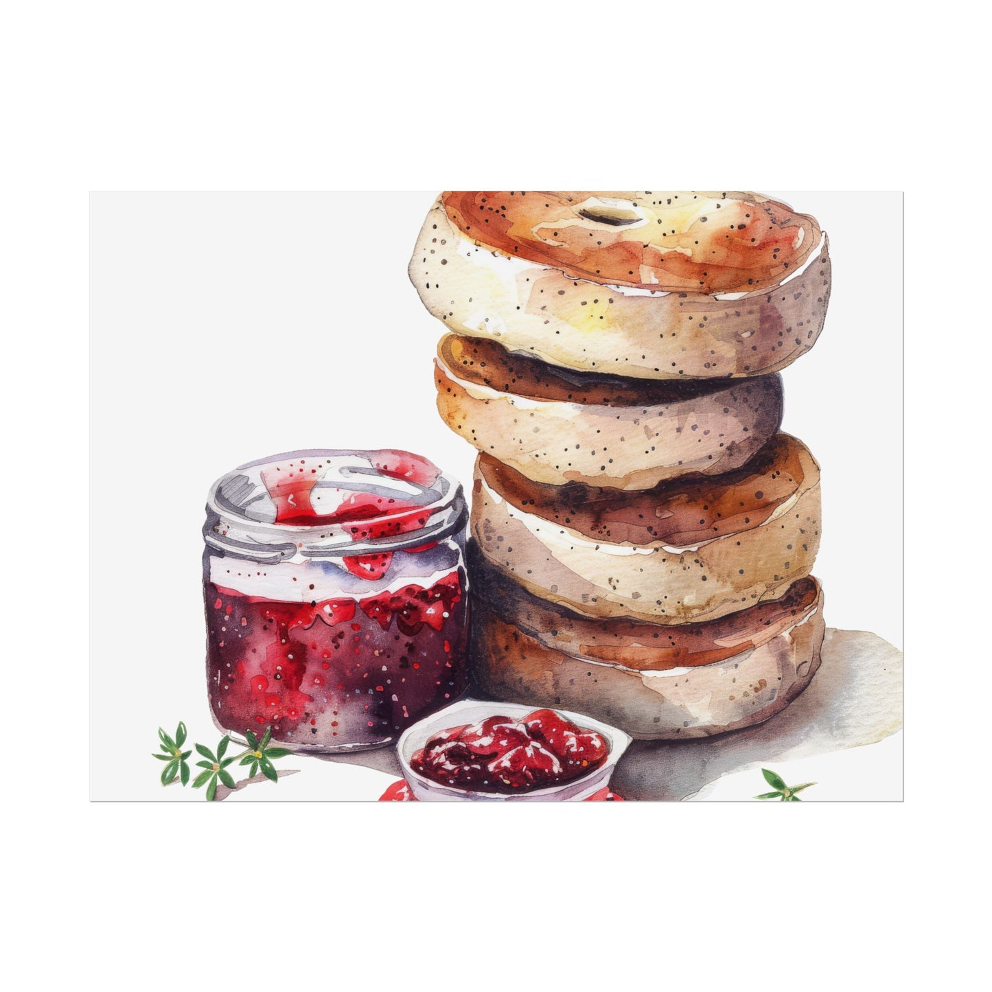 Breakfast Bagel Art Print, Foodie Decor, Kitchen Wall Art, Rolled Poster, Unique Food Gift, Home Cooking Decor