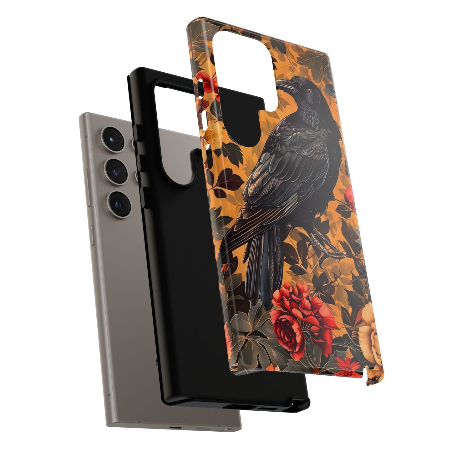 Raven Floral Phone Case - Tough Cases, Blackbird Decor, Gift for Nature Lovers, Bird Themed Accessories, Unique Phone Cover