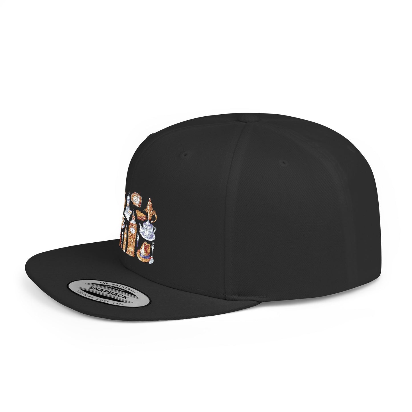 Vintage London England Icons - Scones & Tea Watercolor Flat Bill Snapback