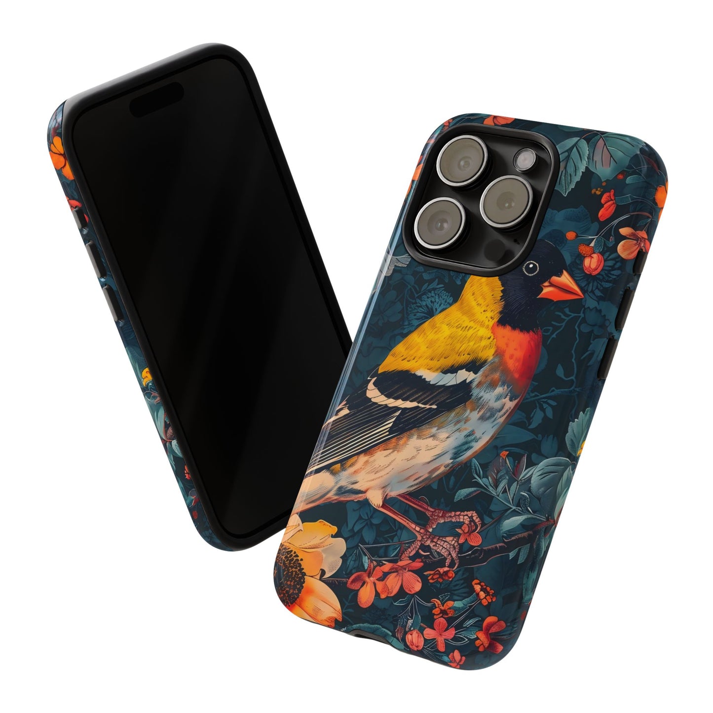 Colorful Bird Phone Case, Floral Phone Cover, Tough Phone Protector, Nature Lover Gift, Botanical Case, Unique Mobile Accessory