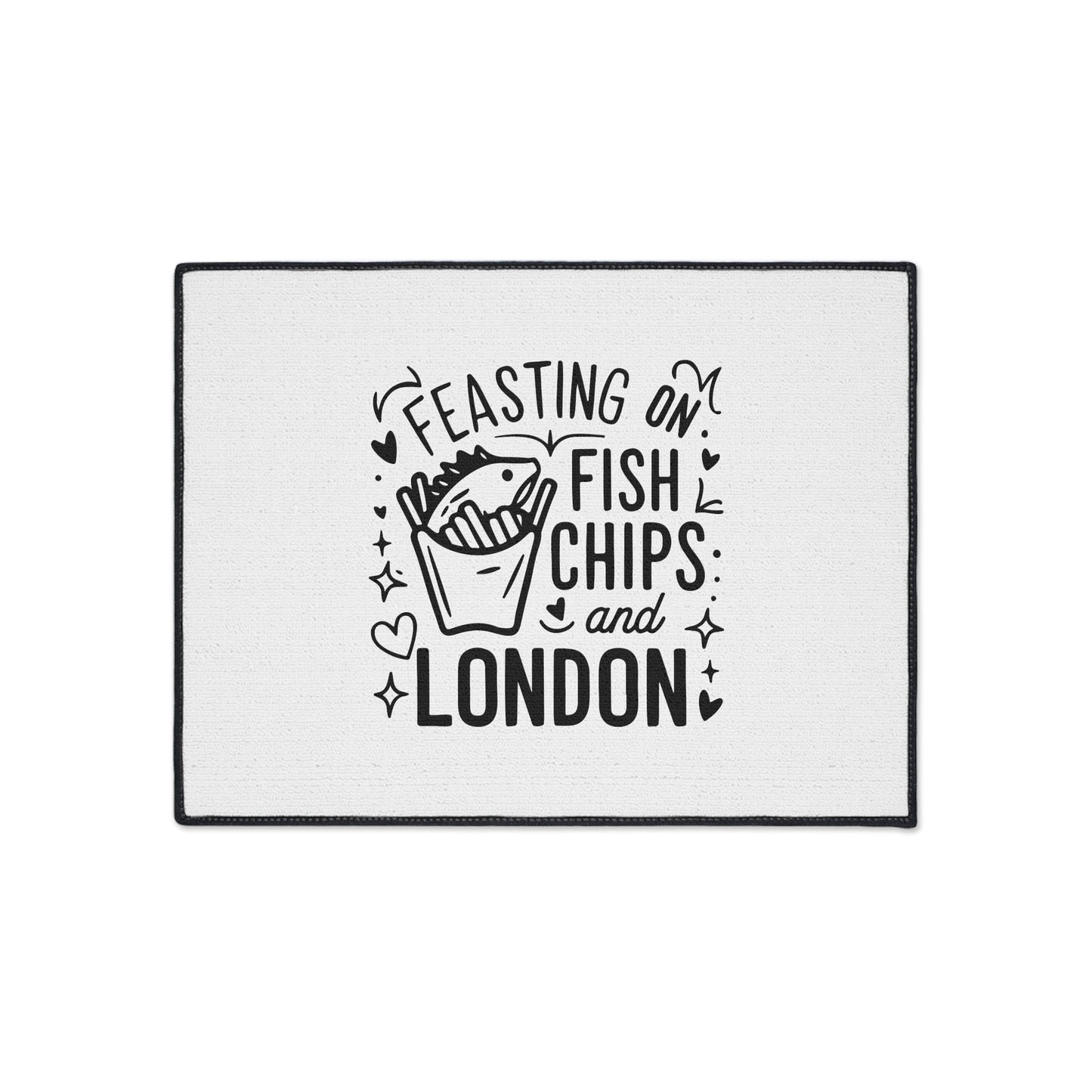 Feasting on Fish and Chips Floor Mat | Kitchen Decor | Home Welcome Mat | Fun Doormat | Gift for Fish Lovers | London-Themed Decor