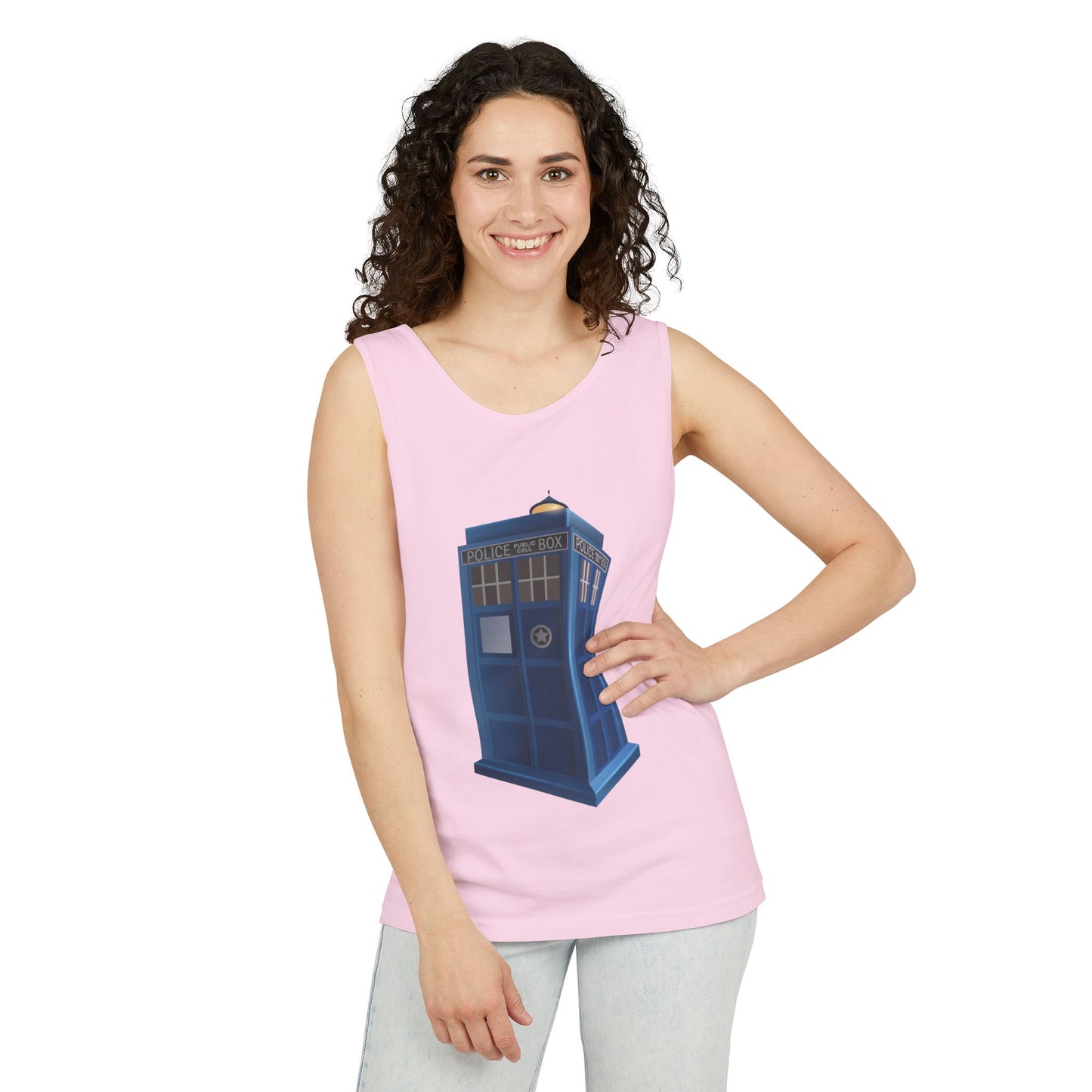 Unisex Garment-Dyed Tank Top - British Police Public Call Box - Iconic TARDIS Design