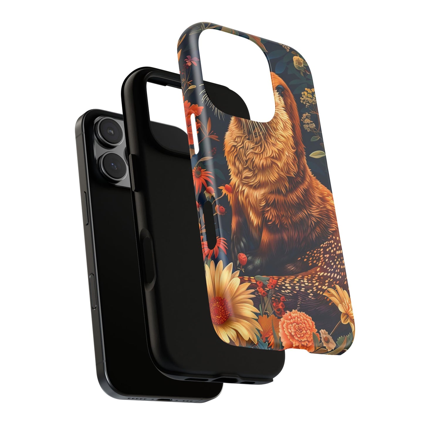 Otter Phone Case, Floral Otter Design, Tough Phone Cover, Nature Lover Gift, Cute Animal Accessories