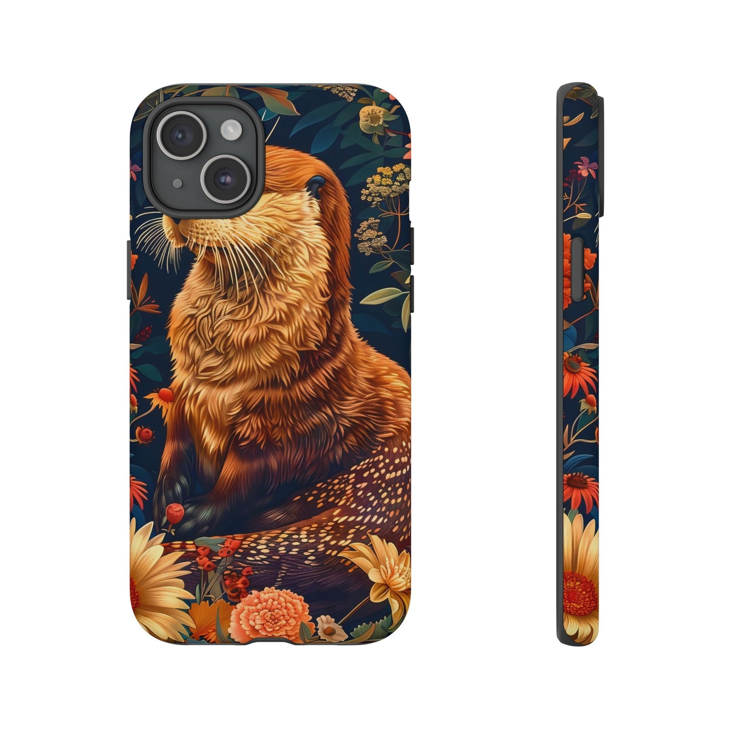 Otter Phone Case, Floral Otter Design, Tough Phone Cover, Nature Lover Gift, Cute Animal Accessories