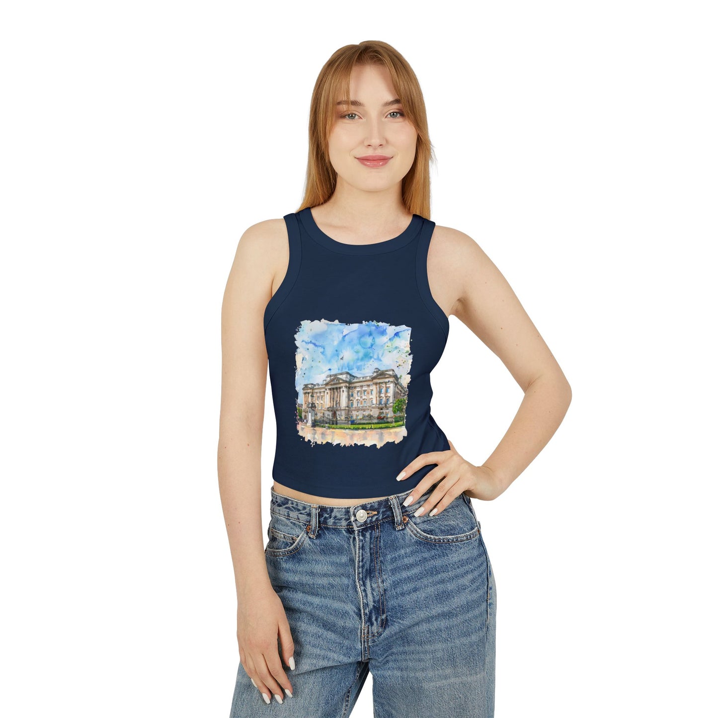 Women's Micro Rib Racer Tank Top - Street London Aesthetics - Urban Charm and Classic City Vibes