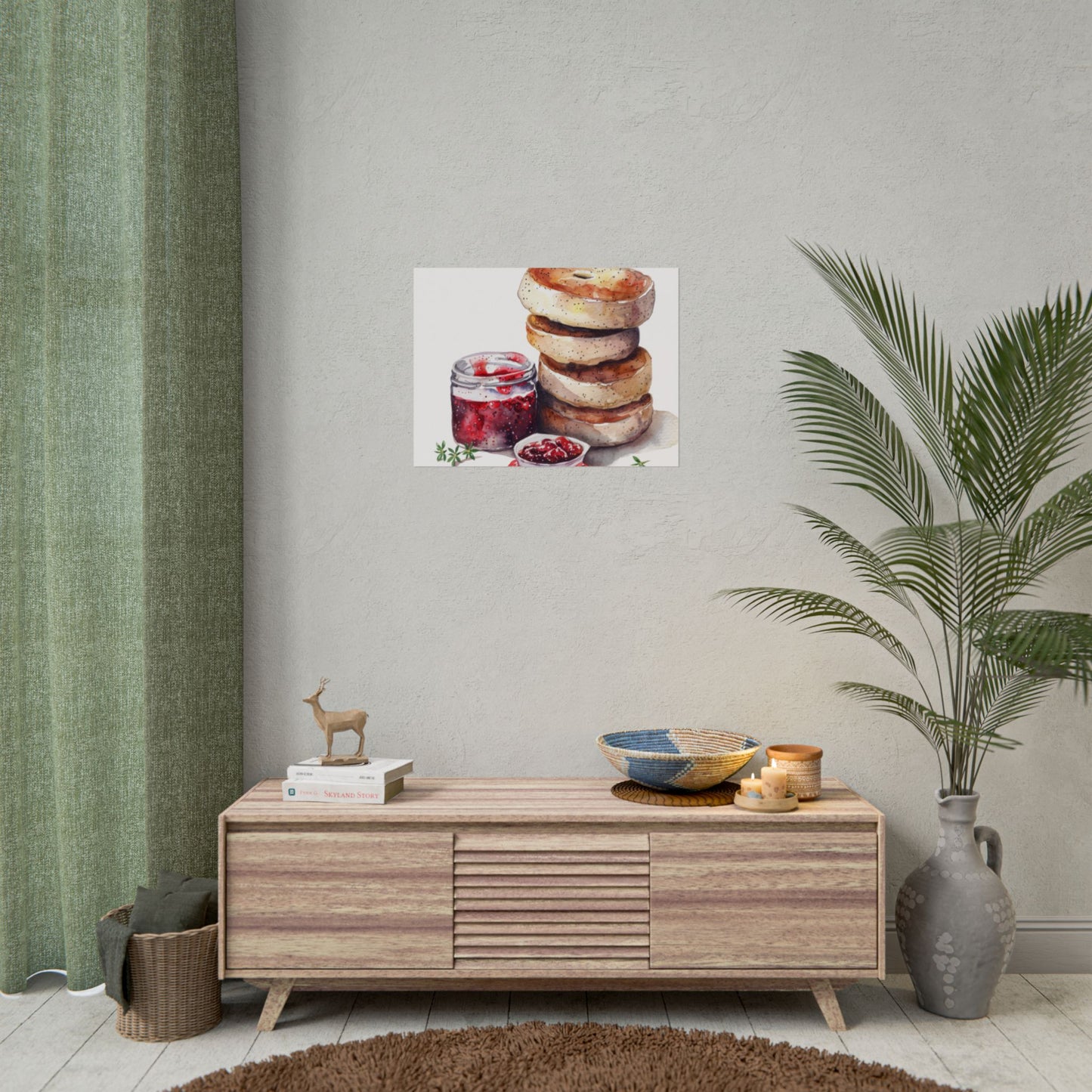 Breakfast Bagel Art Print, Foodie Decor, Kitchen Wall Art, Rolled Poster, Unique Food Gift, Home Cooking Decor
