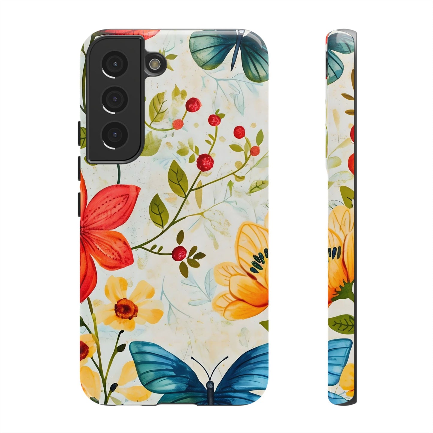 Floral Phone Case with Butterflies, Flower Design, Tough Phone Cover, Nature Lover Gift, Stylish Phone Accessory, Eco-Friendly