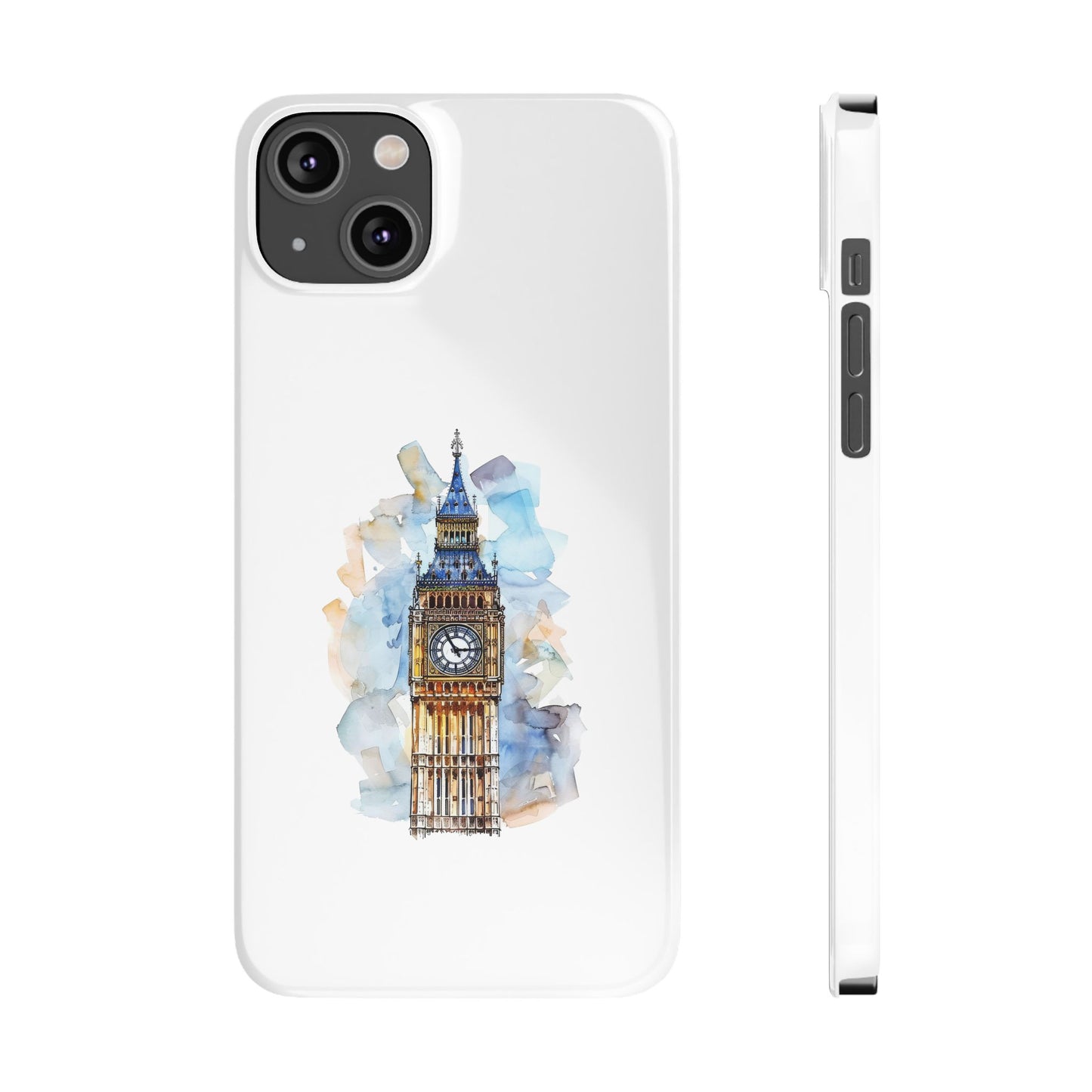 Stylish Slim Phone Case - Big Ben Watercolor Design, Unique Gift for Travelers, London Souvenir, Everyday Use, Phone Accessory