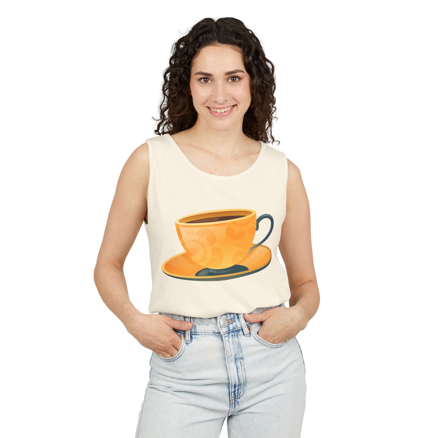 Unisex Garment-Dyed Tank Top - Elegant British Tea Cup - Classic Tea Time Style