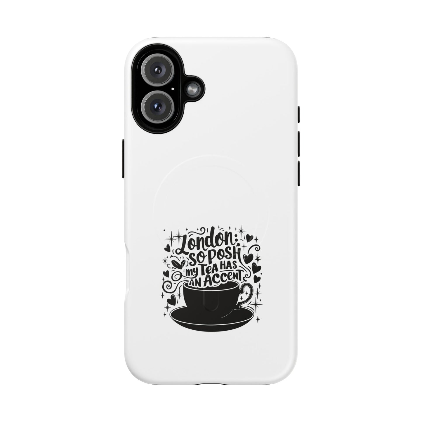 Chic Phone Case with London Tea Design, Tough Magnetic Case for iPhone, Gift for Tea Lovers, Stylish Mobile Accessory, Unique Phone Cover