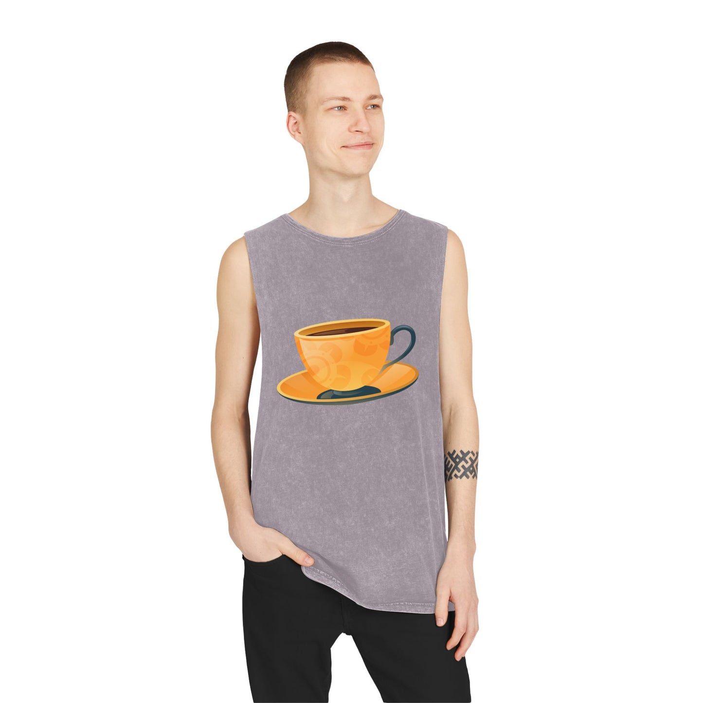 Unisex Stonewash Tank Top - Elegant British Tea Cup - Classic Tea Time Style