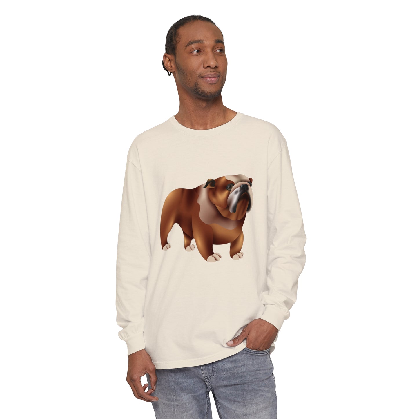 Unisex Garment-dyed Long Sleeve T-Shirt - Adorable British Dog