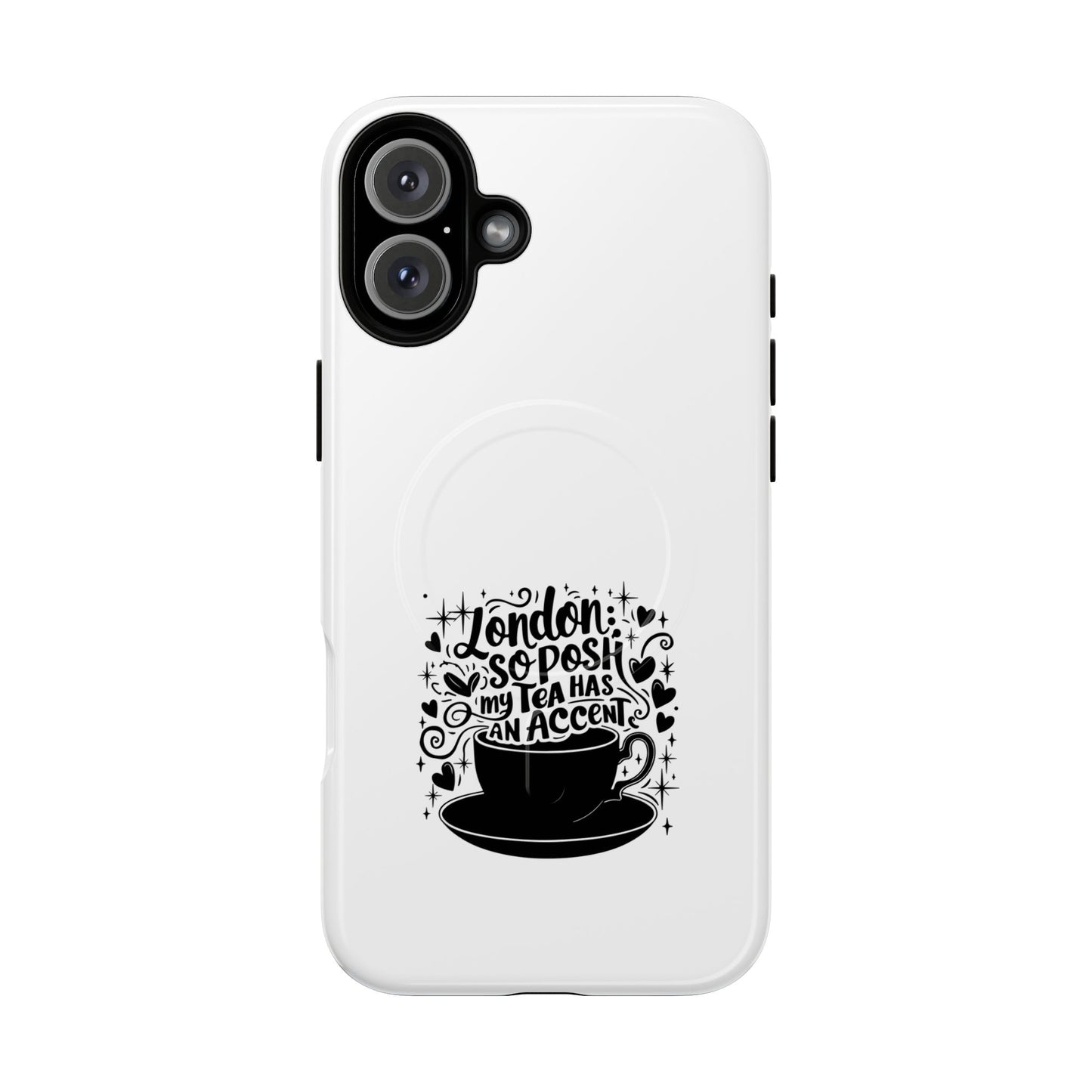 Chic Phone Case with London Tea Design, Tough Magnetic Case for iPhone, Gift for Tea Lovers, Stylish Mobile Accessory, Unique Phone Cover