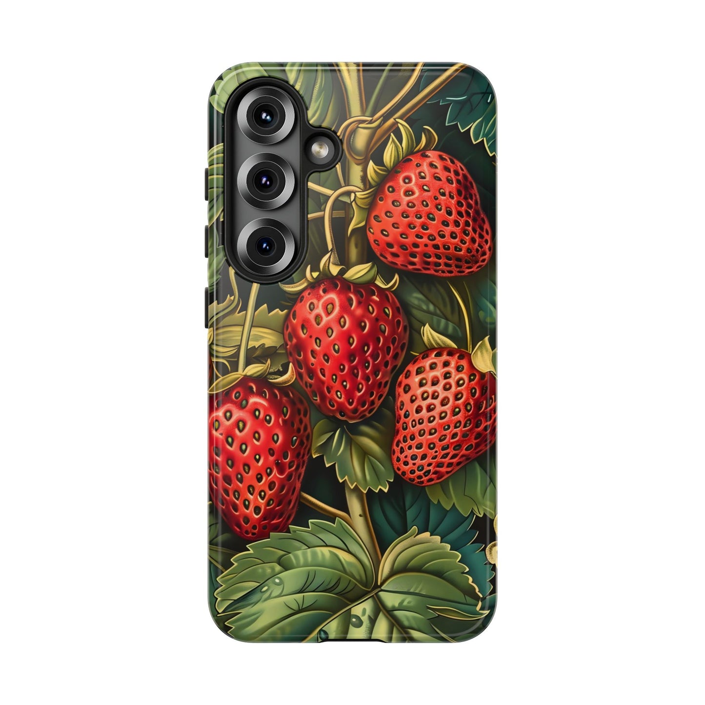 Strawberry Phone Case, Tough Berry Case, Floral Phone Cover, Cute Smartphone Shell, Nature-Inspired Gift