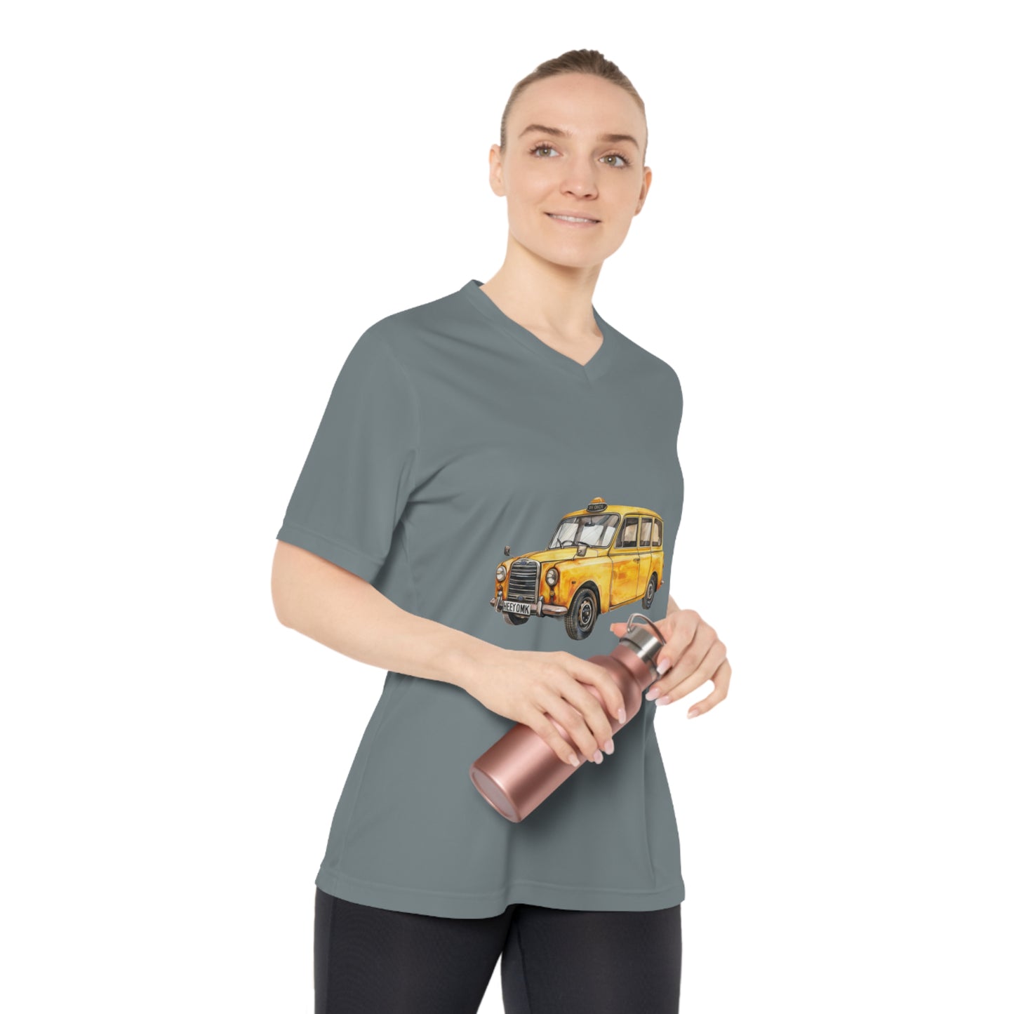 Women's Performance V-Neck T-Shirt - Vintage Yellow Taxi Design - Vintage British Car