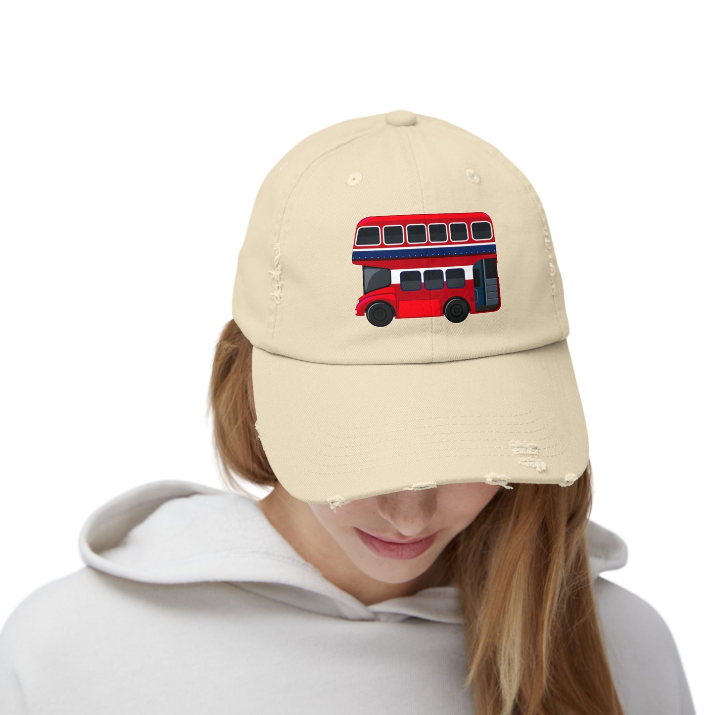Vintage London Bus Cap, Unisex Distressed Cap, Casual Streetwear, Gift for Travelers, Retro Hat, Summer Accessory, Fun Fashion