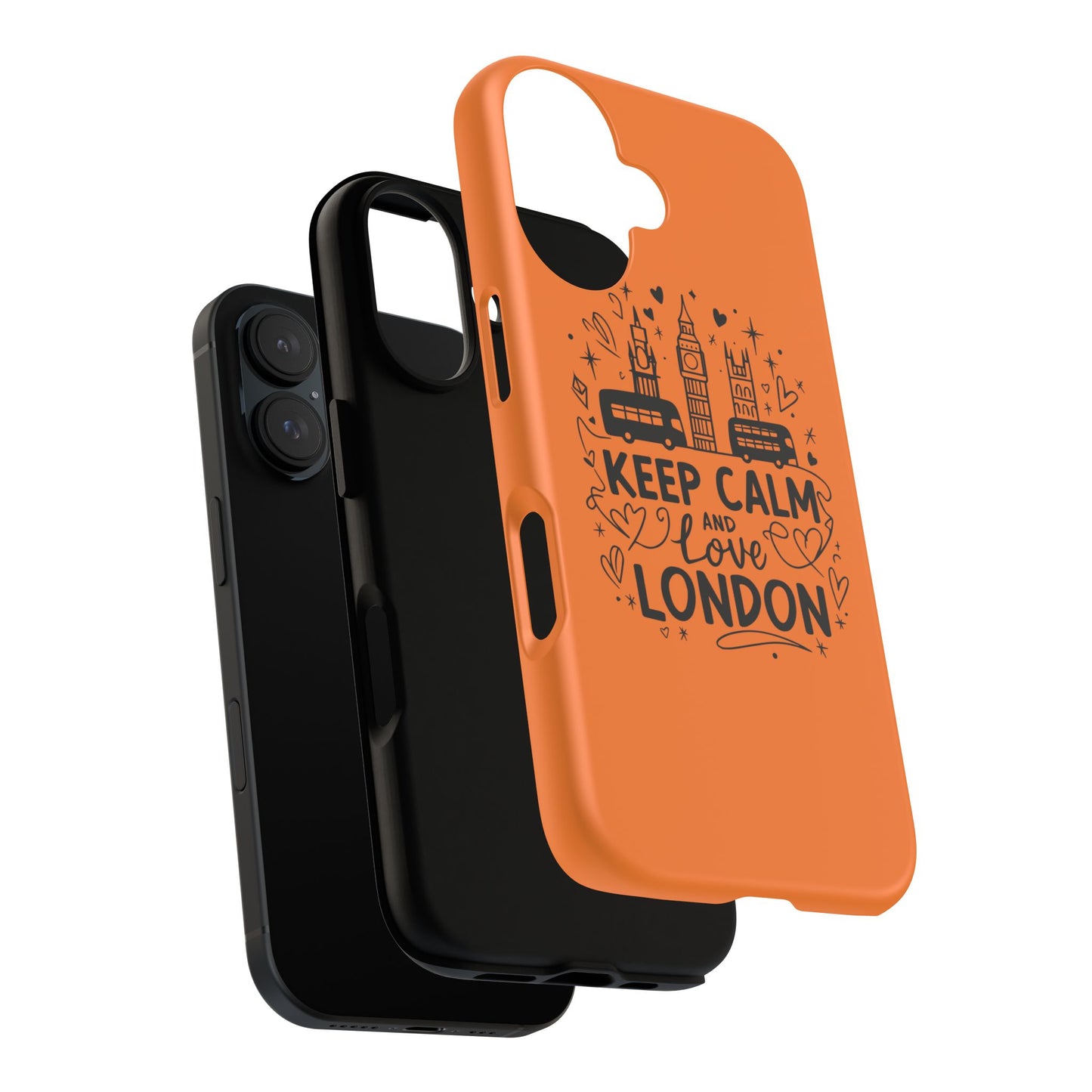 London-Themed Phone Case: Keep Calm and Love London, UK Souvenir, Travel Gift, City Lover, Smartphone Accessories, Orange Design