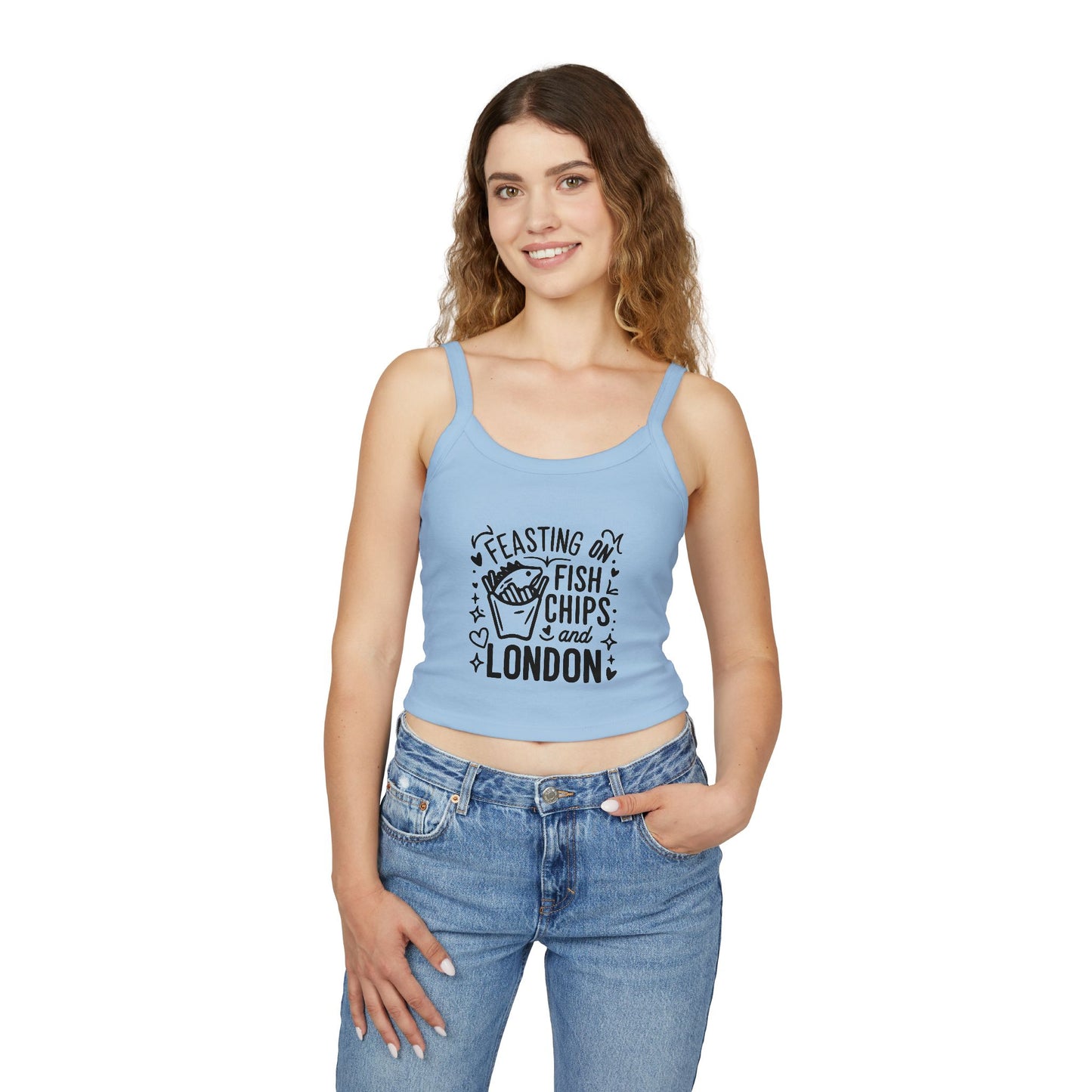 Women's Spaghetti Strap Tank Top - Feasting on fish chips and London