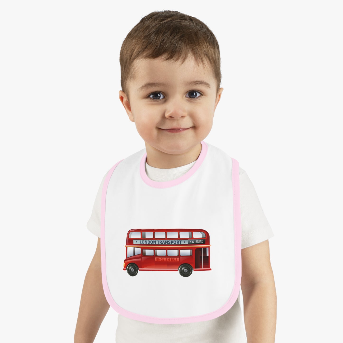Red Double Decker Bus Baby Bib, Cute Bib for Toddlers, Baby Shower Gift, Fun Feeding Bib, Gender Neutral Nursery Accessory