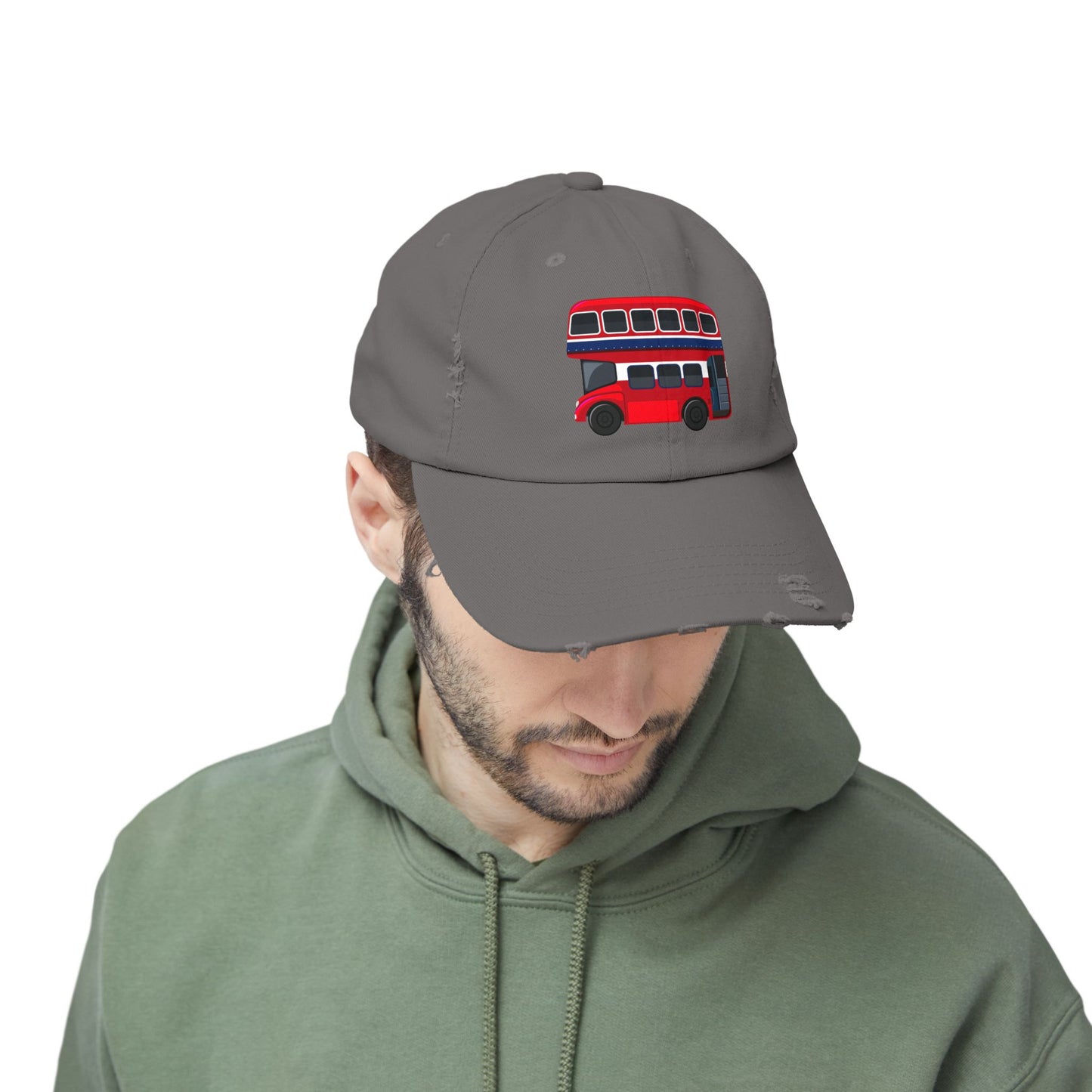 Vintage London Bus Cap, Unisex Distressed Cap, Casual Streetwear, Gift for Travelers, Retro Hat, Summer Accessory, Fun Fashion