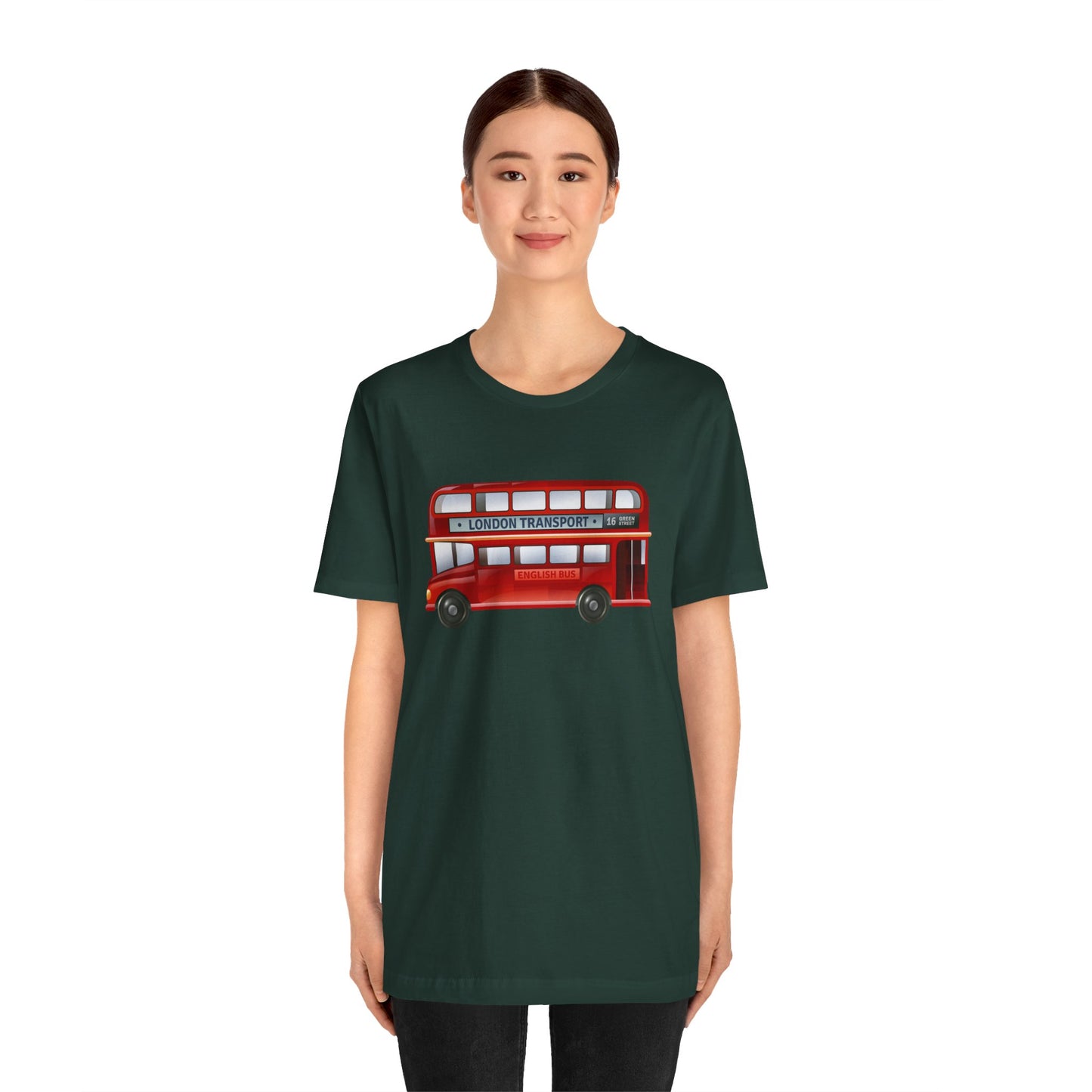 Unisex Jersey Short Sleeve Tee - London Transport English Bus - Iconic Red Double-Decker