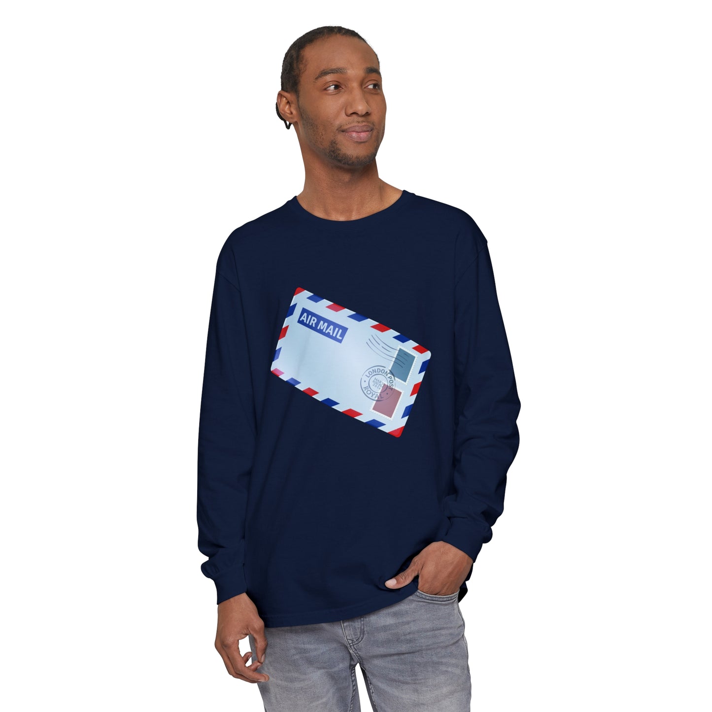 Unisex Garment-dyed Long Sleeve T-Shirt - Vintage British Air Mail - Classic Postal