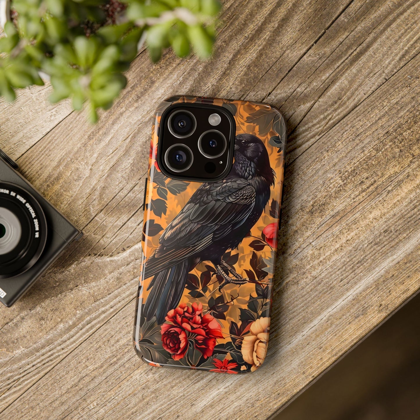 Raven Floral Phone Case - Tough Cases, Blackbird Decor, Gift for Nature Lovers, Bird Themed Accessories, Unique Phone Cover