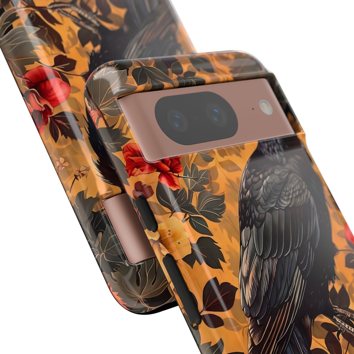 Raven Floral Phone Case - Tough Cases, Blackbird Decor, Gift for Nature Lovers, Bird Themed Accessories, Unique Phone Cover