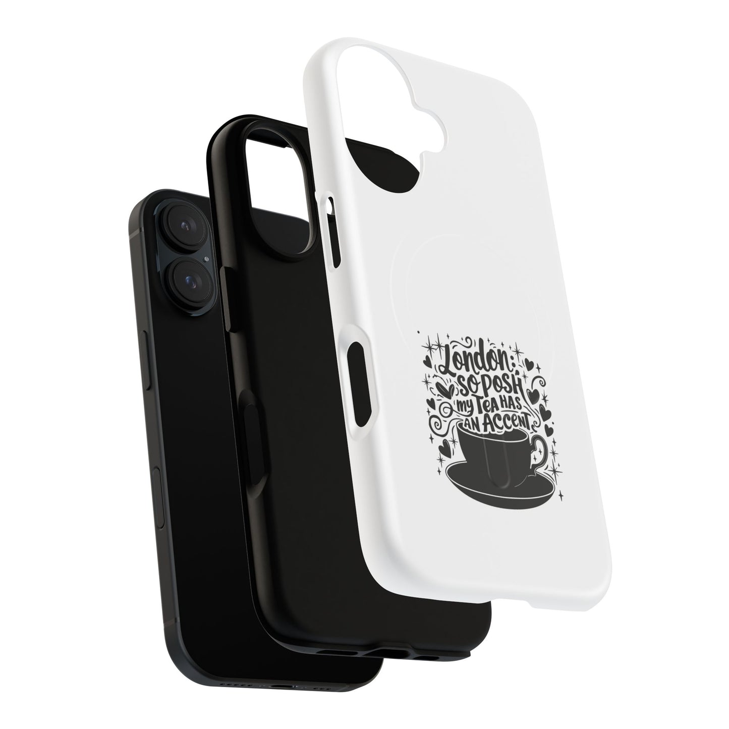 Chic Phone Case with London Tea Design, Tough Magnetic Case for iPhone, Gift for Tea Lovers, Stylish Mobile Accessory, Unique Phone Cover