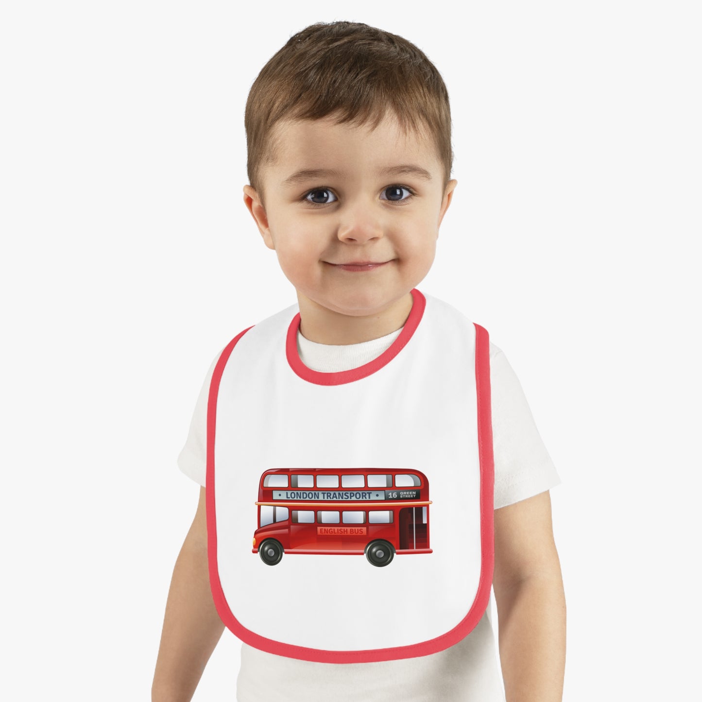 Red Double Decker Bus Baby Bib, Cute Bib for Toddlers, Baby Shower Gift, Fun Feeding Bib, Gender Neutral Nursery Accessory