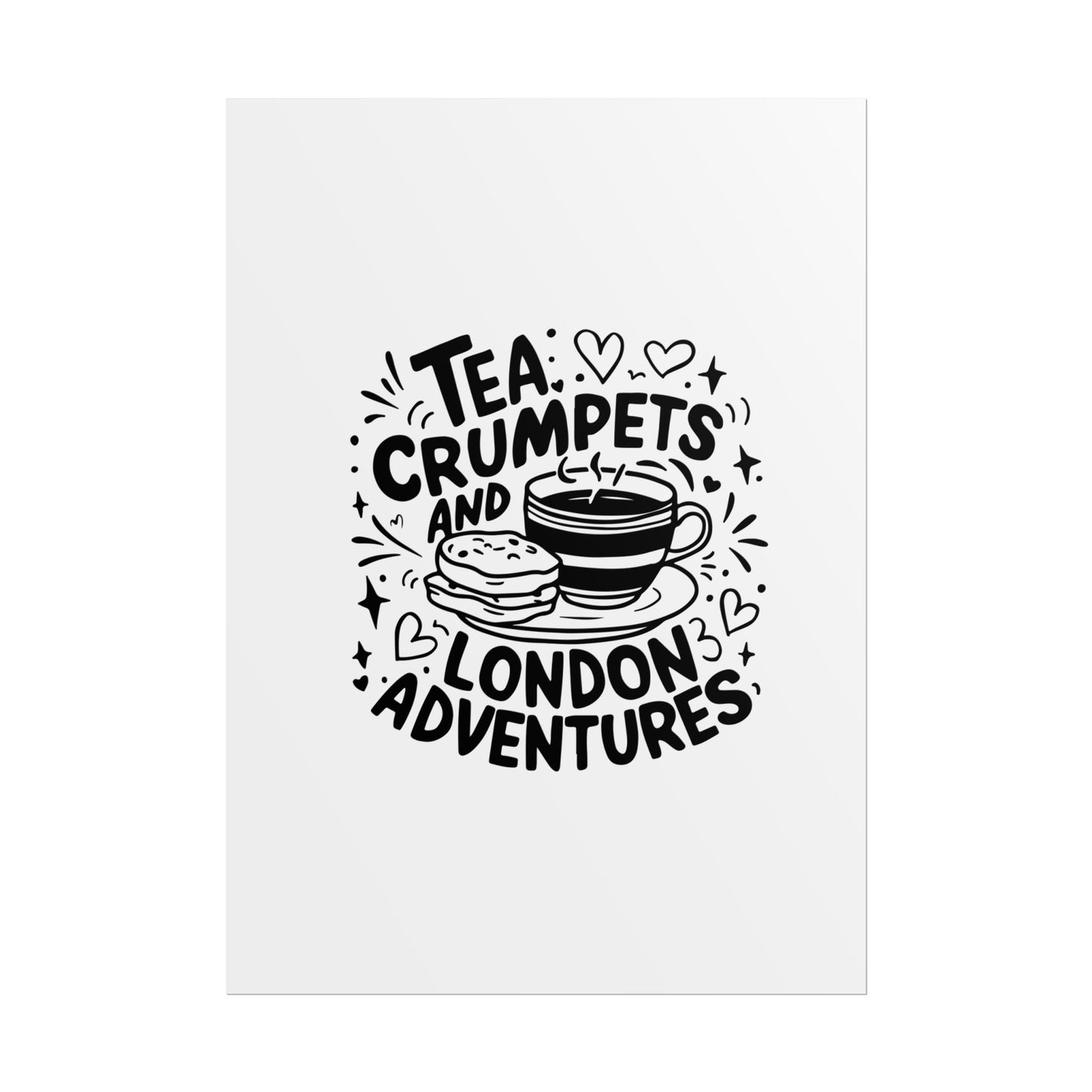 London Adventure Tea Crumpet Rolled Poster, Cute Wall Art, Gift for Tea Lovers, Home Decor, Travel Enthusiasts