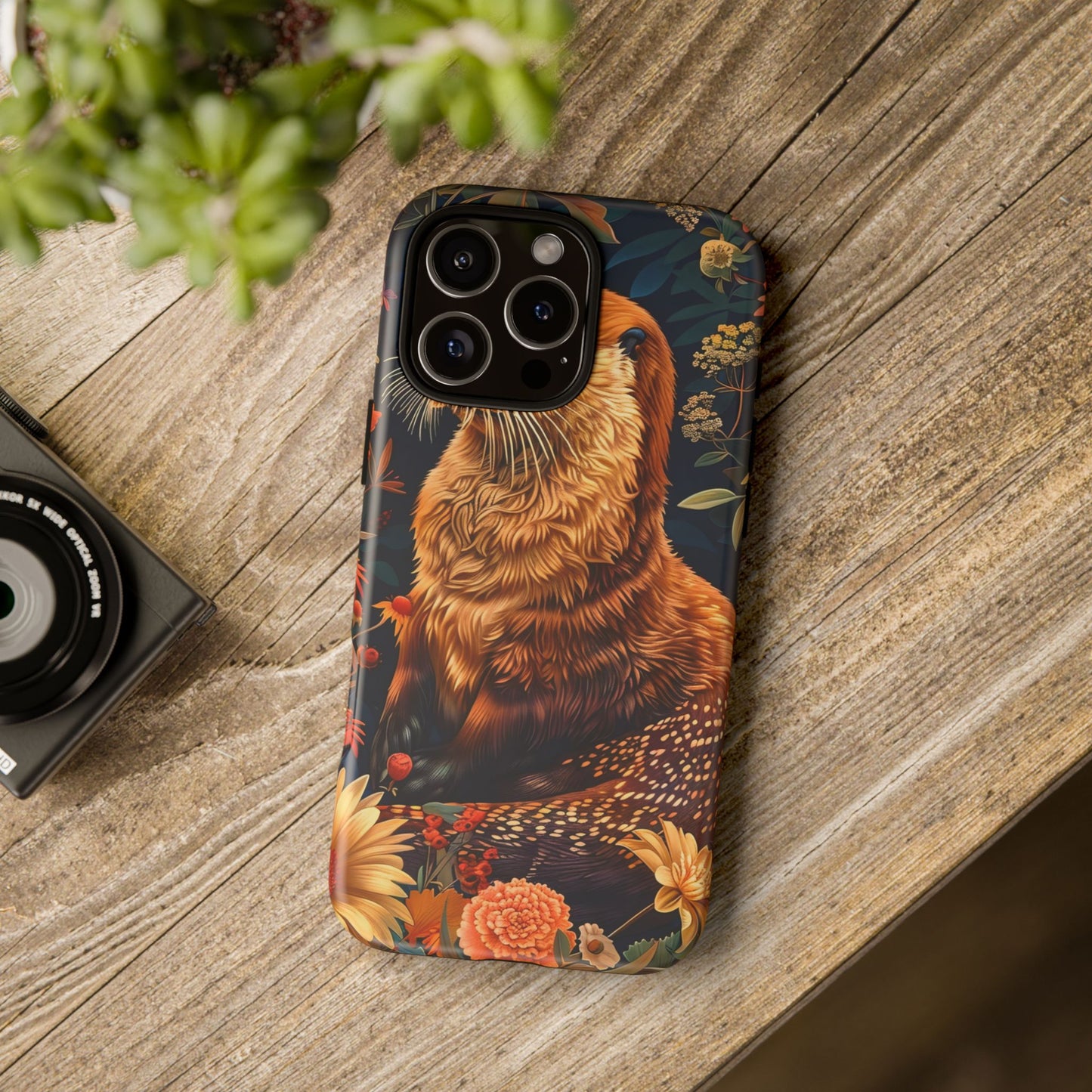 Otter Phone Case, Floral Otter Design, Tough Phone Cover, Nature Lover Gift, Cute Animal Accessories