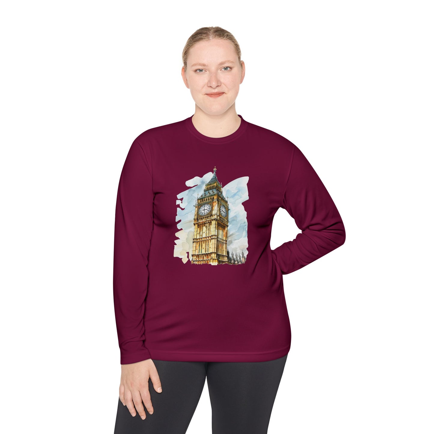 Lightweight Long Sleeve Tee -London's Big Ben Landmark Painting - Unisex Travel Shirt