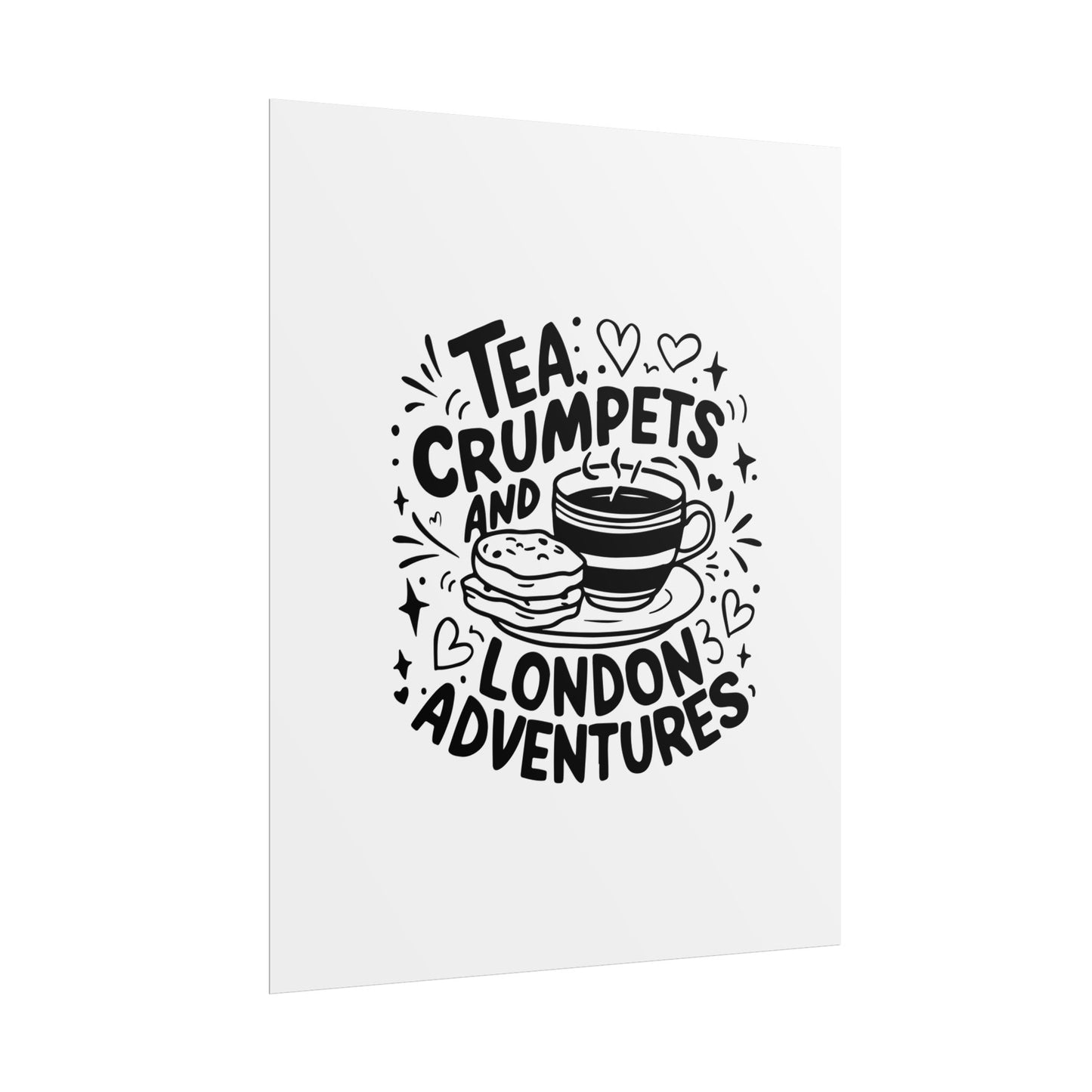 London Adventure Tea Crumpet Rolled Poster, Cute Wall Art, Gift for Tea Lovers, Home Decor, Travel Enthusiasts