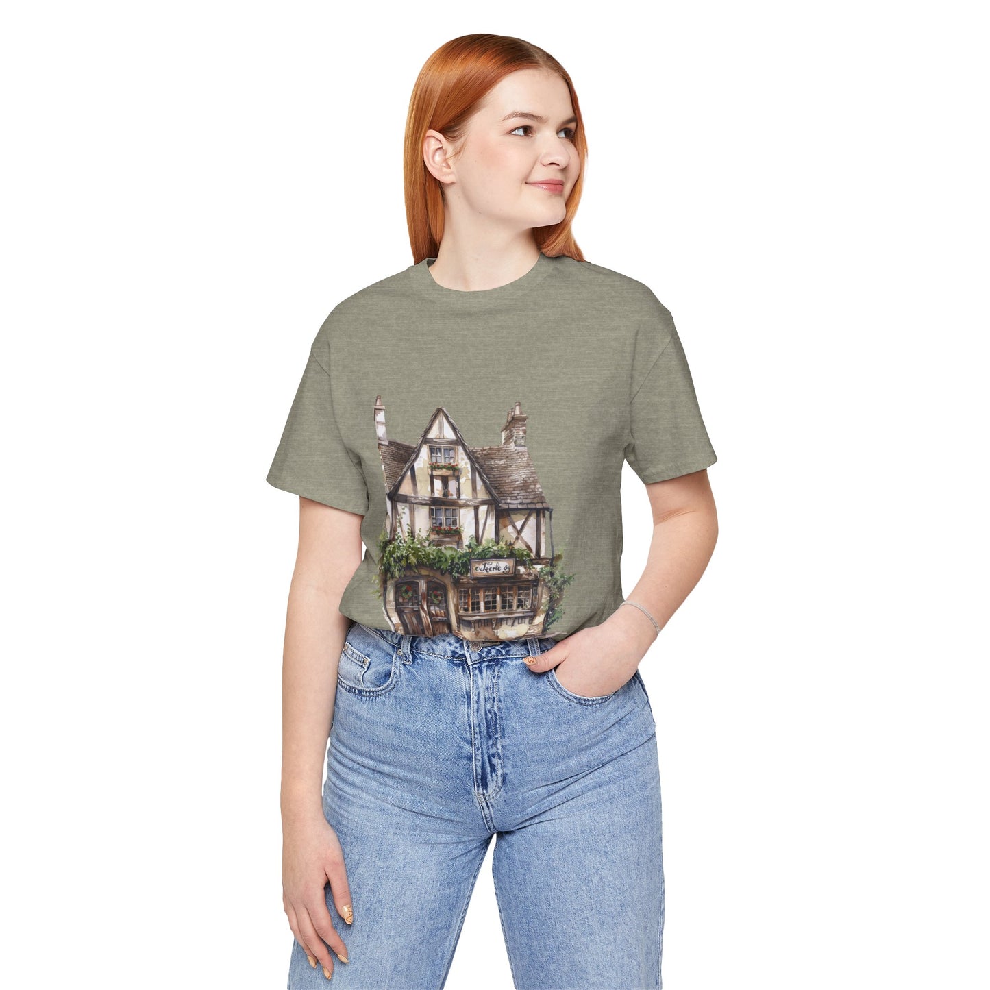 Unisex Jersey Short Sleeve Tee - Cottages & Cobblestones - A British Village Dream