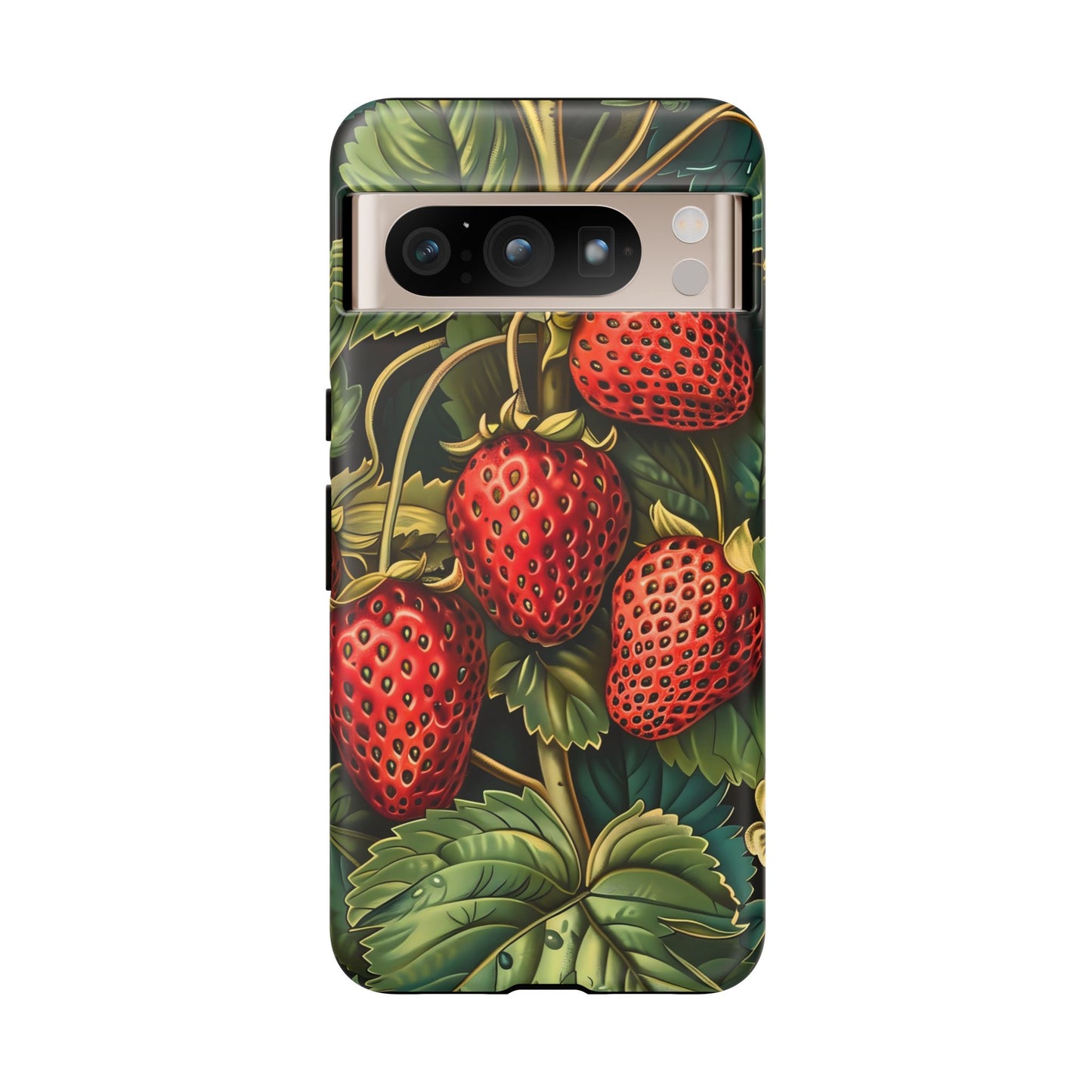 Strawberry Phone Case, Tough Berry Case, Floral Phone Cover, Cute Smartphone Shell, Nature-Inspired Gift