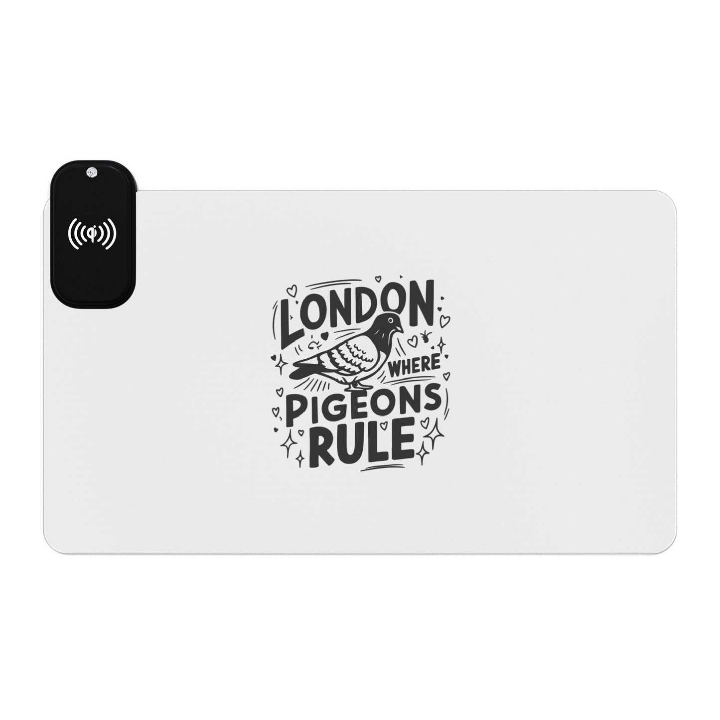 Pigeons Rule in London - LED Gaming Mouse Pad with Wireless Charging - London Pigeons Design, Gaming Gift, Desk Accessory, Office Decor, Tech Gadget