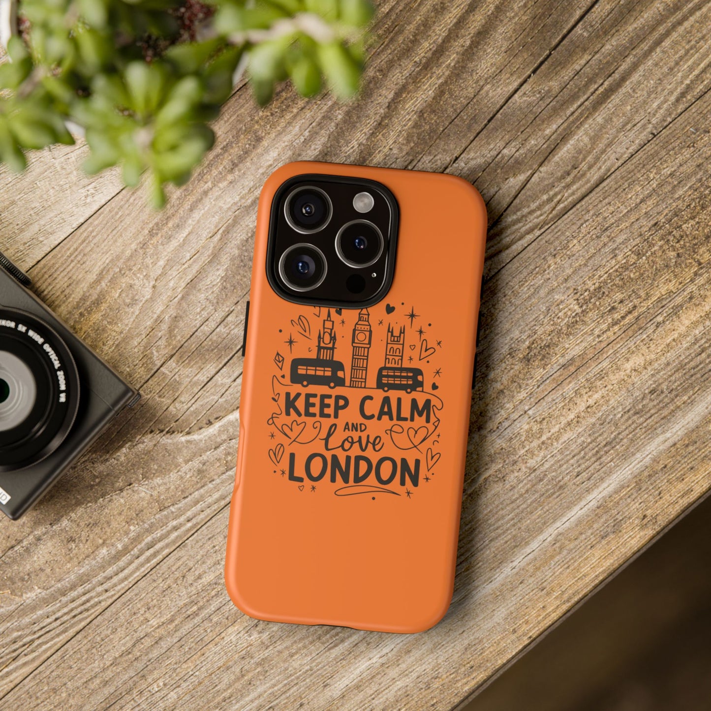 London-Themed Phone Case: Keep Calm and Love London, UK Souvenir, Travel Gift, City Lover, Smartphone Accessories, Orange Design