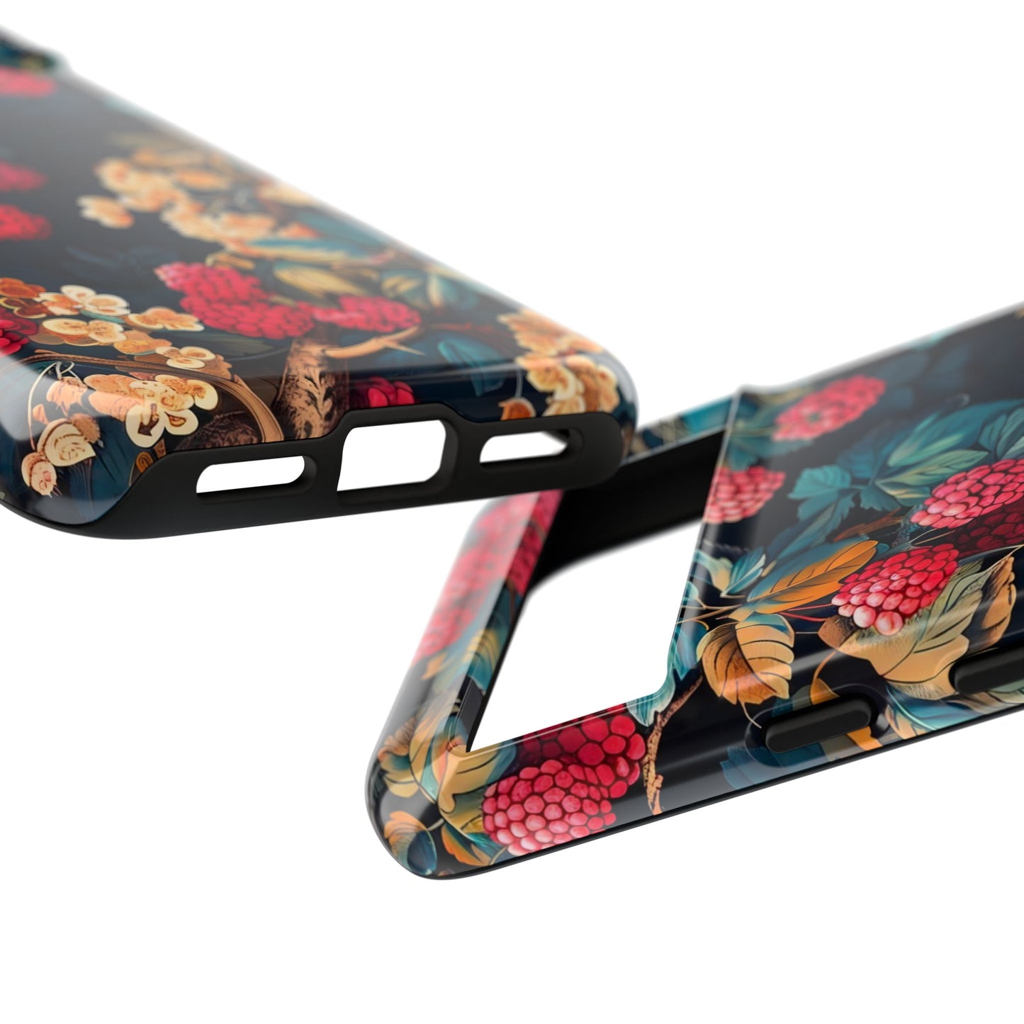 Floral Phone Case with Berry Design, Durable Phone Cover, Floral Print, Gift for Plant Lovers, Nature-Inspired Accessory