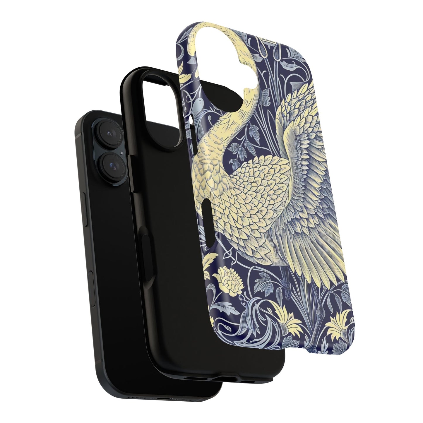 Elegant Swan Phone Case, Floral Design, Tough Cases for Gift, Stylish Protection, Unique Phone Accessory, Modern Floral Art