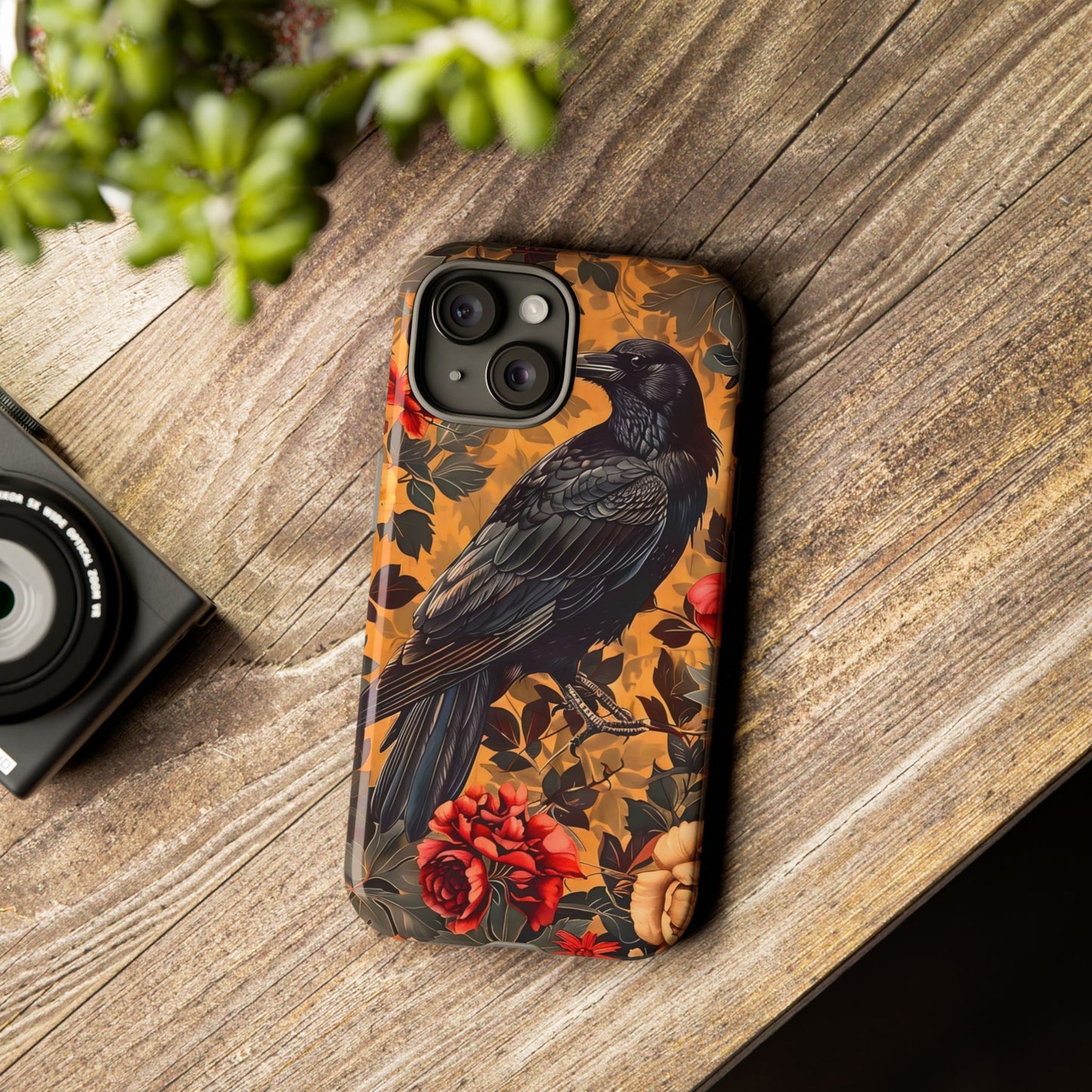 Raven Floral Phone Case - Tough Cases, Blackbird Decor, Gift for Nature Lovers, Bird Themed Accessories, Unique Phone Cover