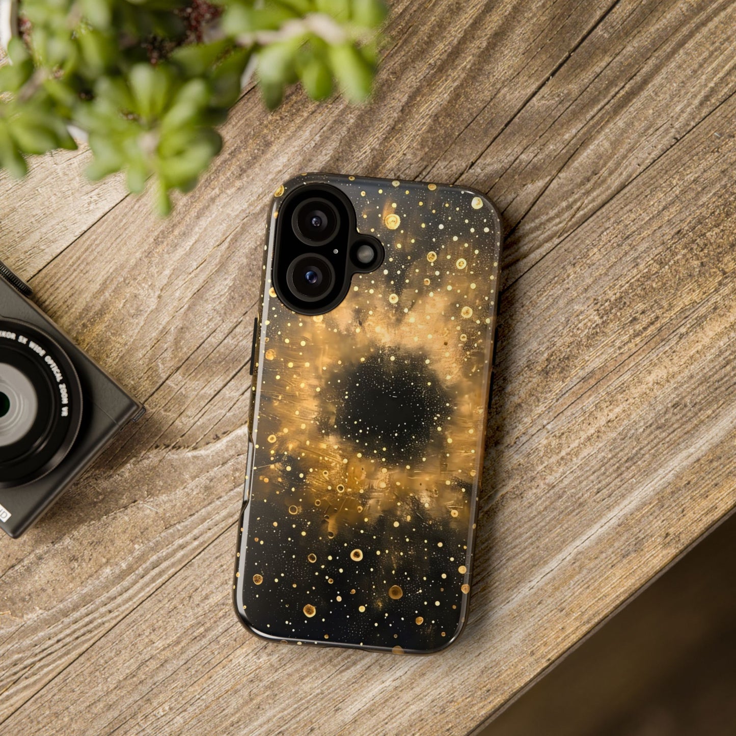 Stylish Phone Case with Golden Galaxy Design, Tough Phone Cover, Trendy Mobile Accessory, Gift for Space Lovers, Protective Phone Shell