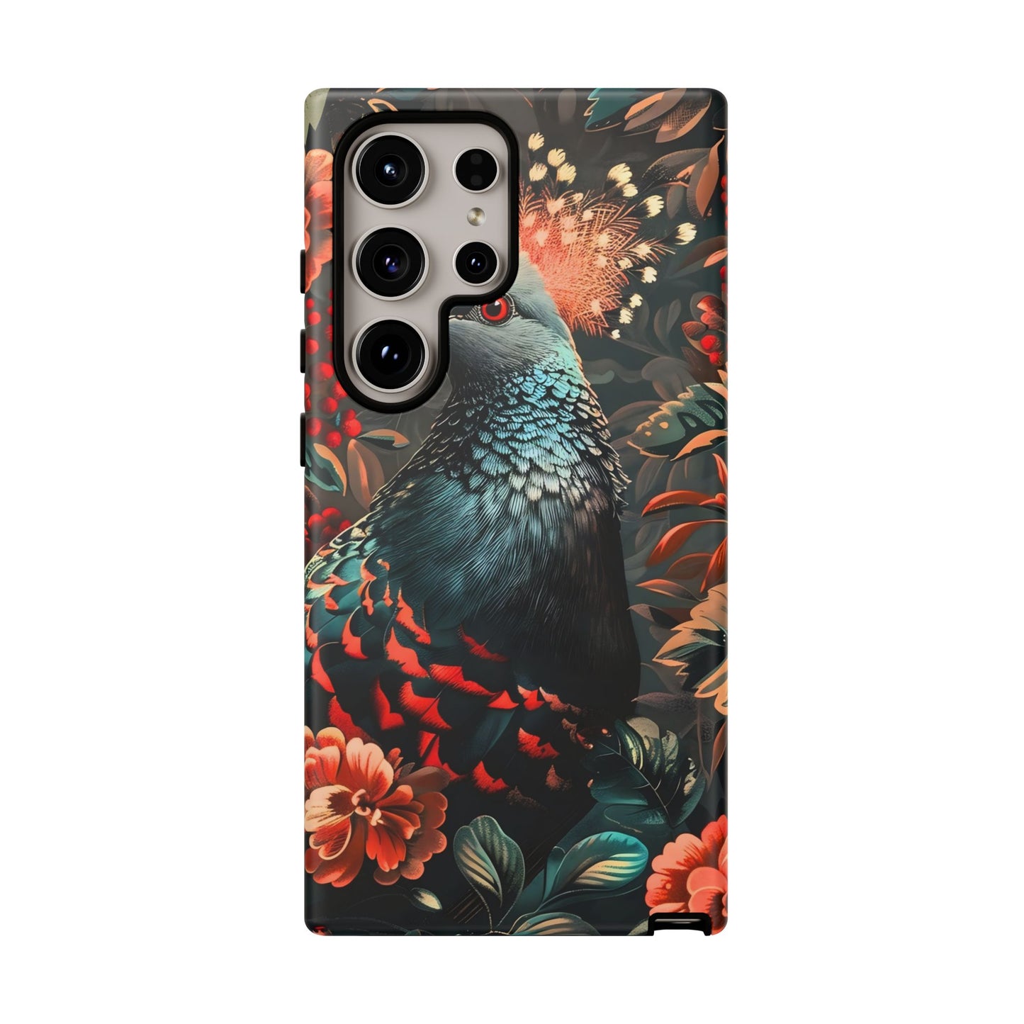 Floral Peacock Phone Case, Tough Cases, Artistic Phone Cover, Unique Gift, Nature Lover Accessory, Protective Case